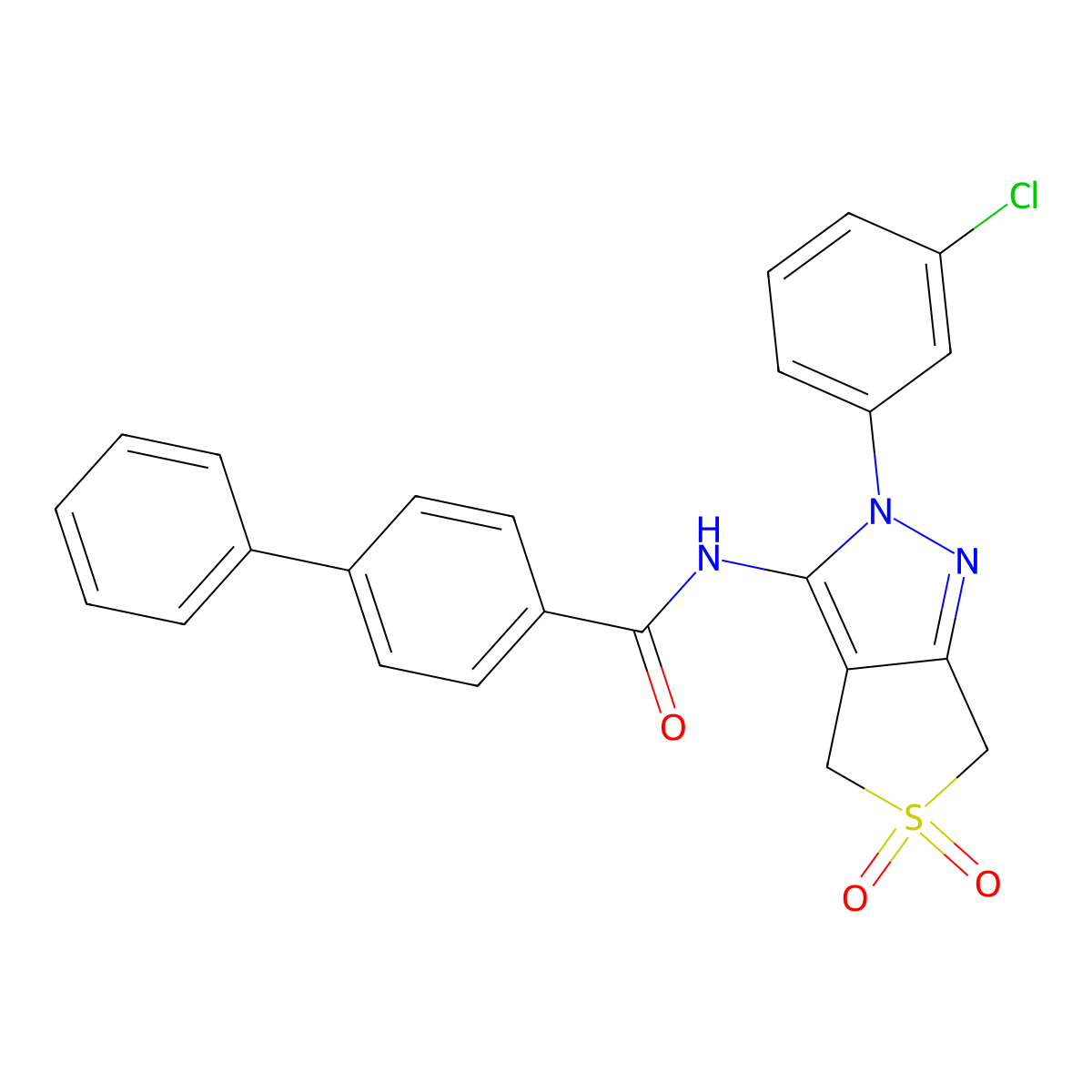 N-(2-(3-chlorophenyl)-5,5-dioxido-4,6-dihydro-2H-thieno[3,4-c]pyrazol-3-yl)-[1,1'-biphenyl]-4-carboxamide molecular structure, CAS 681266-59-1