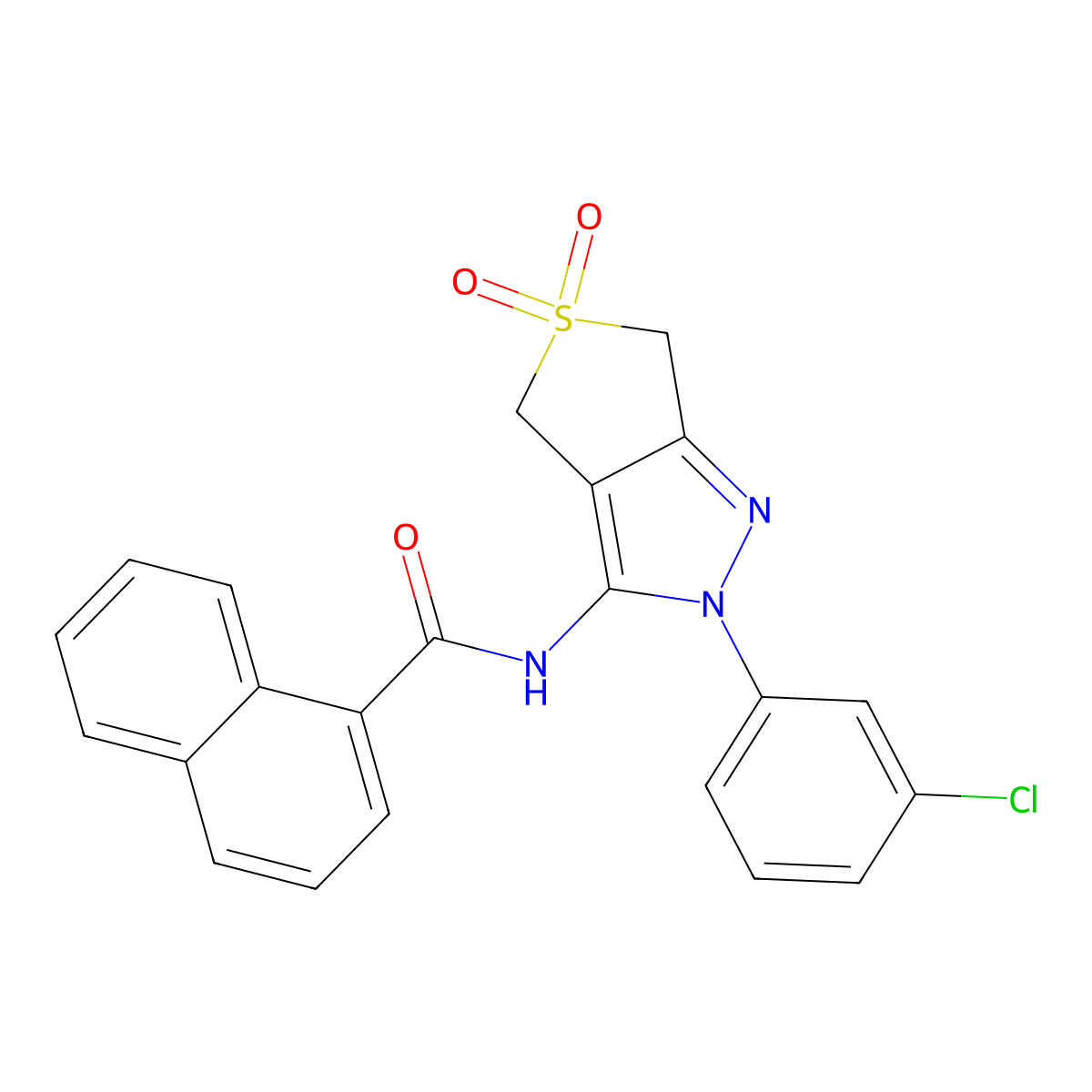 N-[2-(3-chlorophenyl)-5,5-dioxo-4,6-dihydrothieno[3,4-c]pyrazol-3-yl]naphthalene-1-carboxamide molecular structure, CAS 681266-60-4