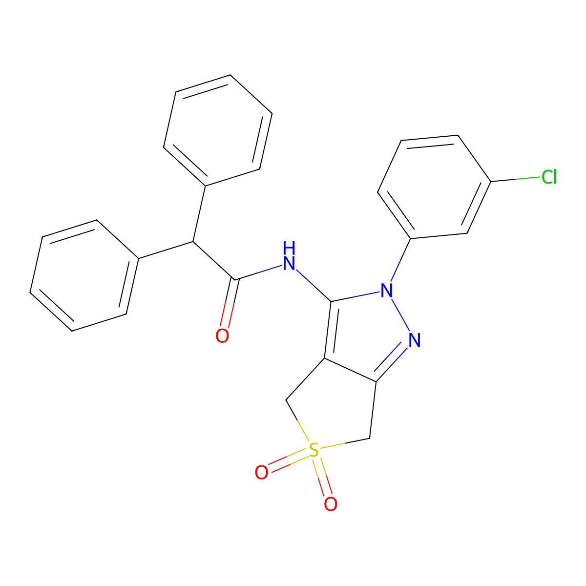 N-(2-(3-chlorophenyl)-5,5-dioxido-4,6-dihydro-2H-thieno[3,4-c]pyrazol-3-yl)-2,2-diphenylacetamide molecular structure, CAS 681266-62-6