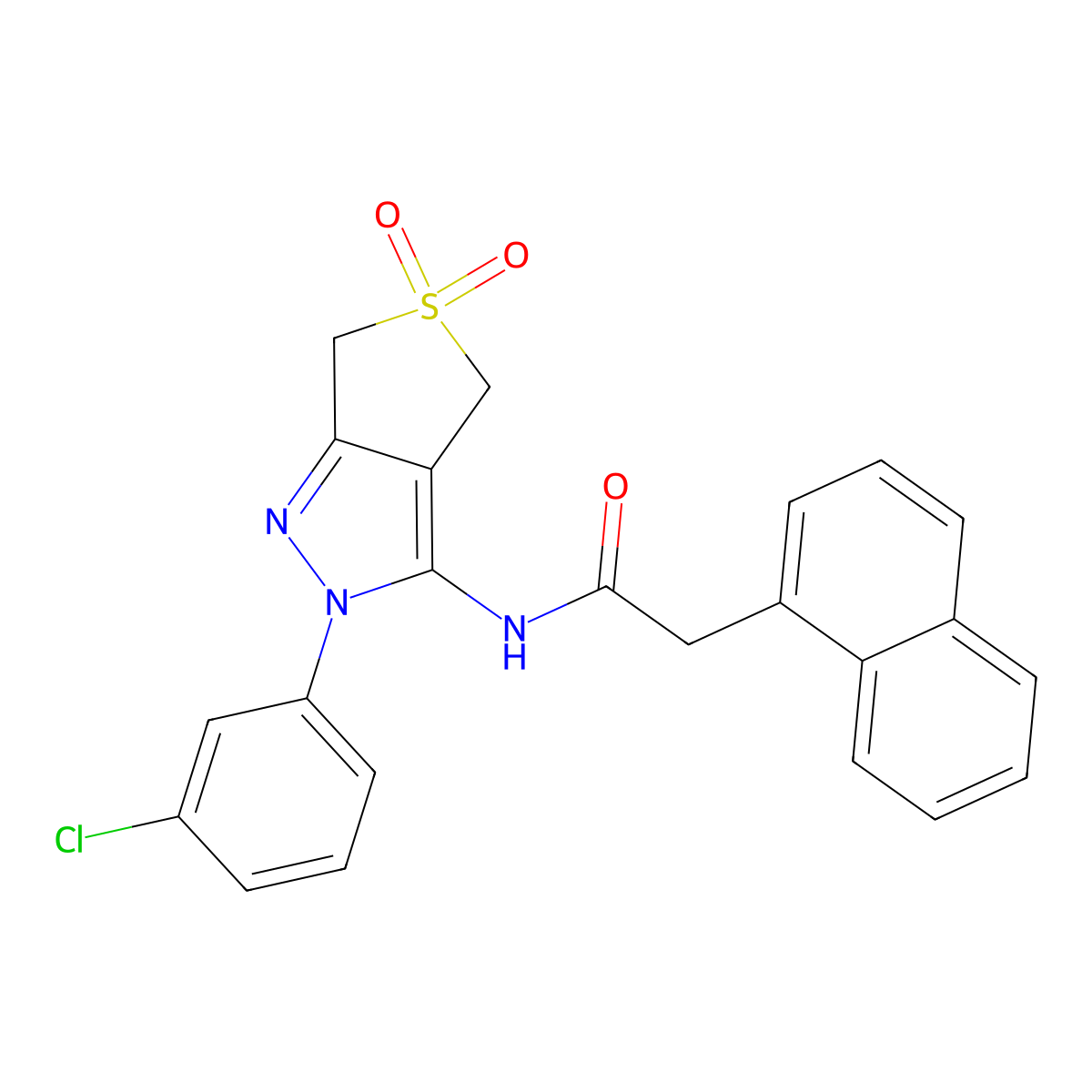 N-(2-(3-chlorophenyl)-5,5-dioxido-4,6-dihydro-2H-thieno[3,4-c]pyrazol-3-yl)-2-(naphthalen-1-yl)acetamide molecular structure, CAS 681266-63-7