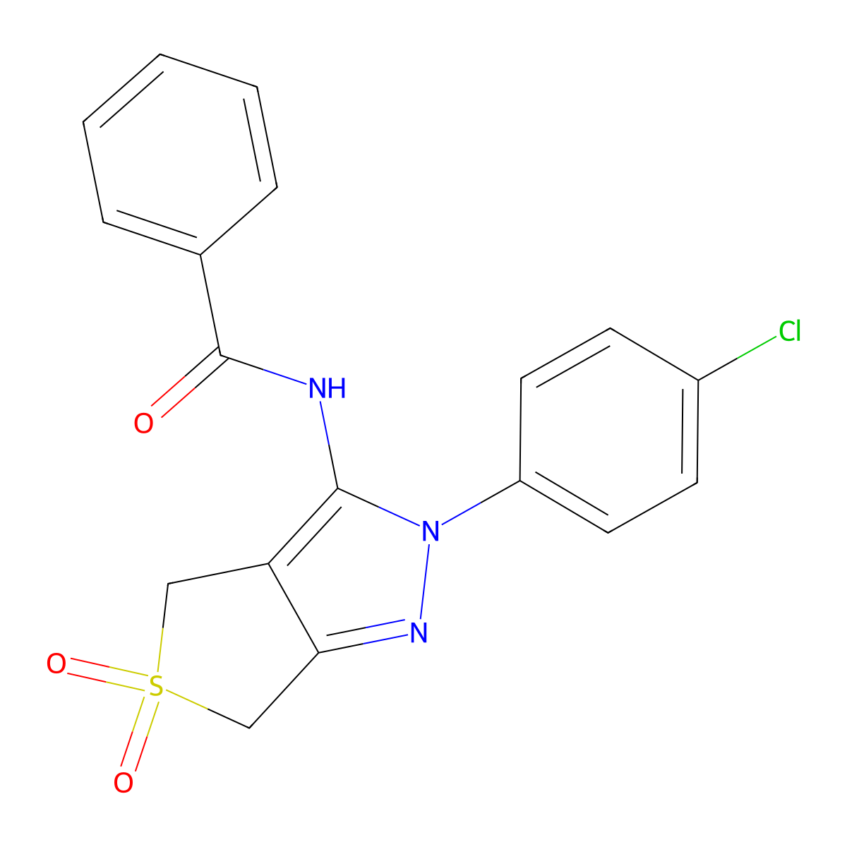 N-[2-(4-chlorophenyl)-5,5-dioxo-4,6-dihydrothieno[3,4-c]pyrazol-3-yl]benzamide molecular structure, CAS 681266-65-9