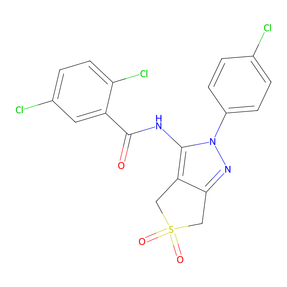 2,5-dichloro-N-(2-(4-chlorophenyl)-5,5-dioxido-4,6-dihydro-2H-thieno[3,4-c]pyrazol-3-yl)benzamide molecular structure, CAS 681266-67-1