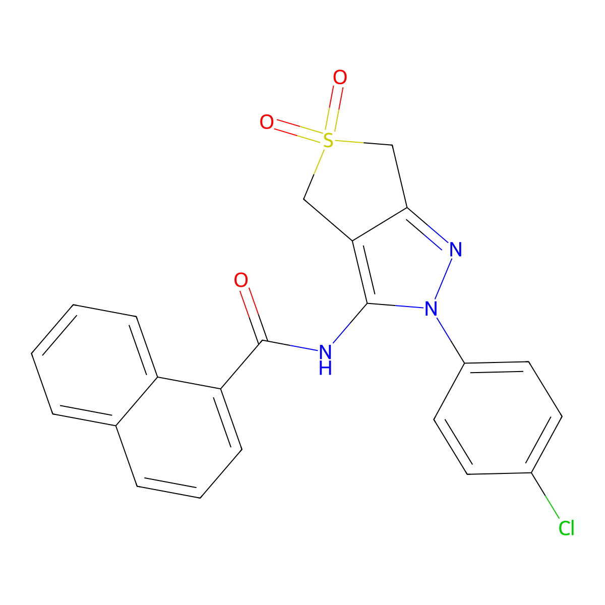 N-[2-(4-chlorophenyl)-5,5-dioxo-4,6-dihydrothieno[3,4-c]pyrazol-3-yl]naphthalene-1-carboxamide molecular structure, CAS 681266-70-6