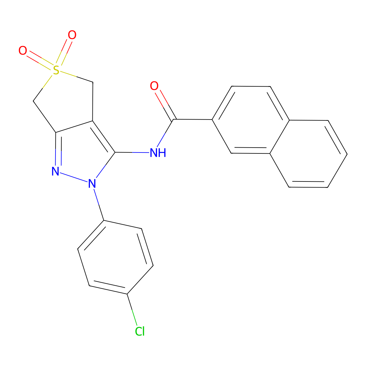 N-[2-(4-chlorophenyl)-5,5-dioxo-4,6-dihydrothieno[3,4-c]pyrazol-3-yl]naphthalene-2-carboxamide molecular structure, CAS 681266-71-7