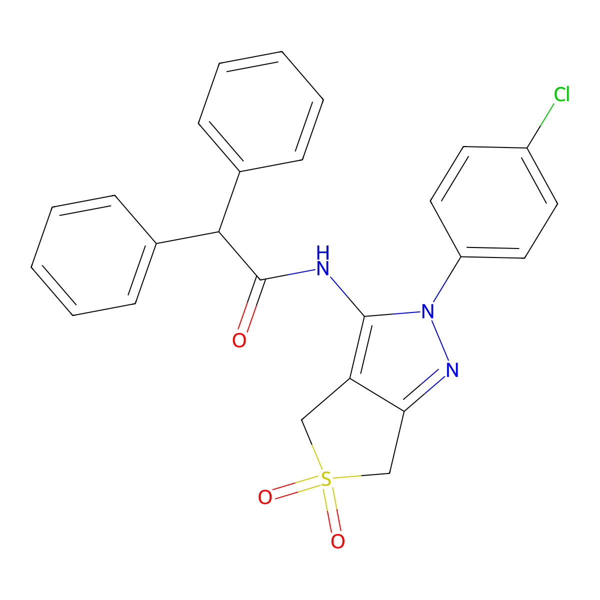 N-(2-(4-chlorophenyl)-5,5-dioxido-4,6-dihydro-2H-thieno[3,4-c]pyrazol-3-yl)-2,2-diphenylacetamide molecular structure, CAS 681266-72-8