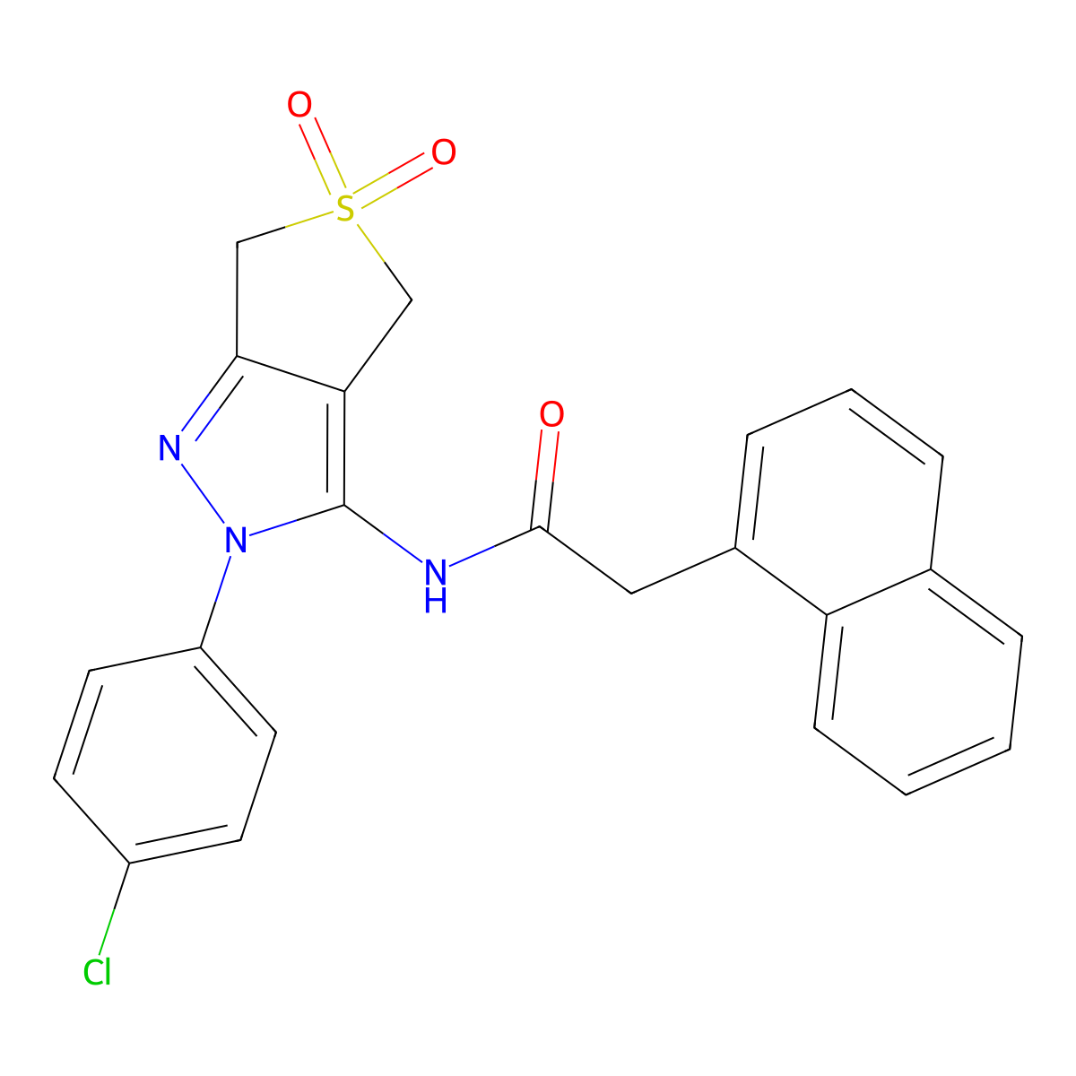 N-[2-(4-chlorophenyl)-5,5-dioxo-4,6-dihydrothieno[3,4-c]pyrazol-3-yl]-2-naphthalen-1-ylacetamide molecular structure, CAS 681266-73-9