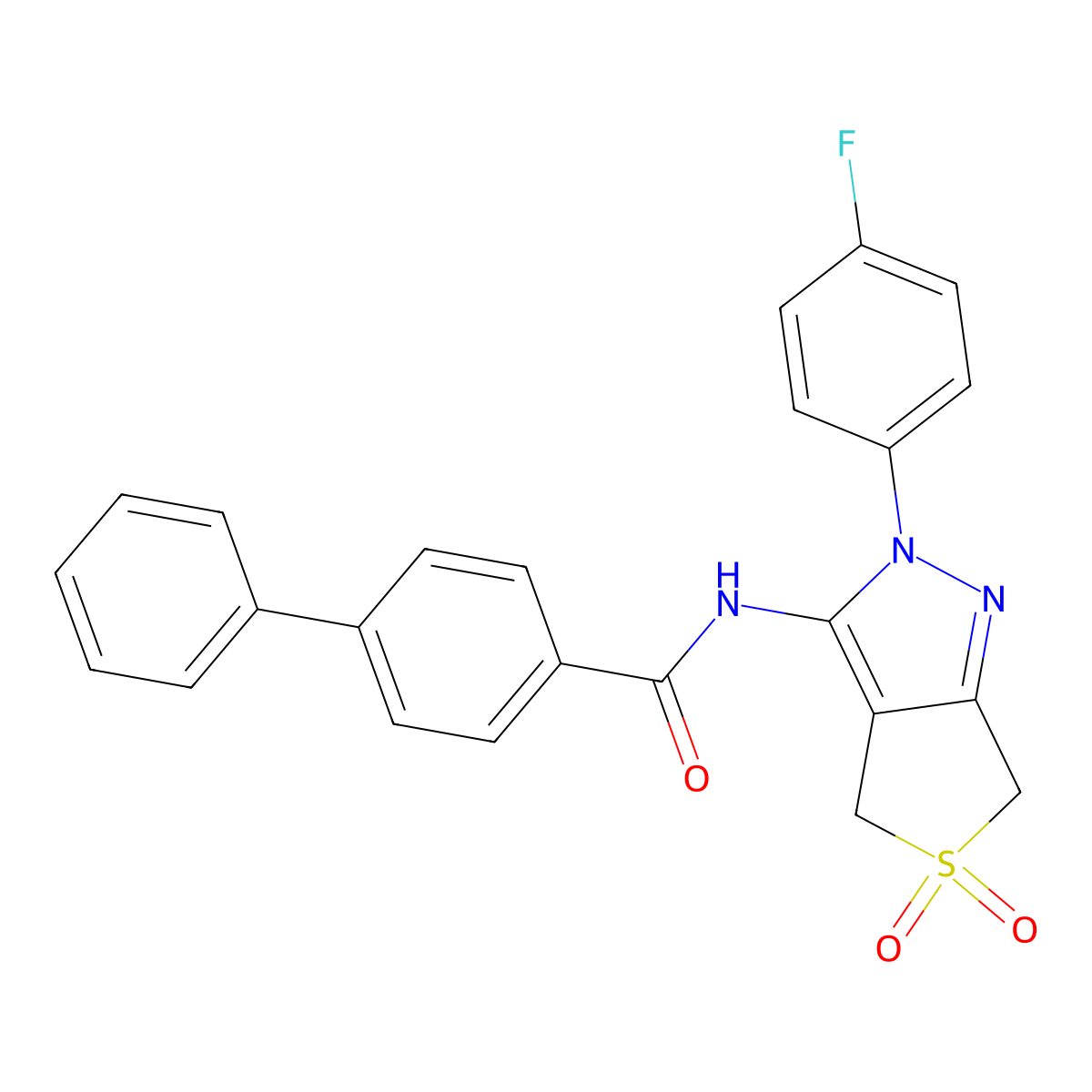 N-(2-(4-fluorophenyl)-5,5-dioxido-4,6-dihydro-2H-thieno[3,4-c]pyrazol-3-yl)-[1,1'-biphenyl]-4-carboxamide molecular structure, CAS 681266-92-2
