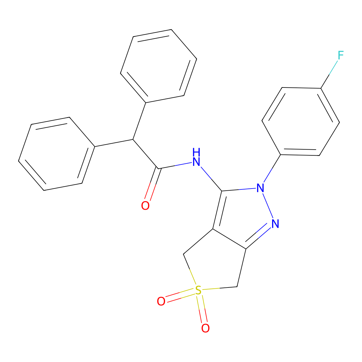 N-[2-(4-fluorophenyl)-5,5-dioxo-4,6-dihydrothieno[3,4-c]pyrazol-3-yl]-2,2-diphenylacetamide molecular structure, CAS 681266-95-5