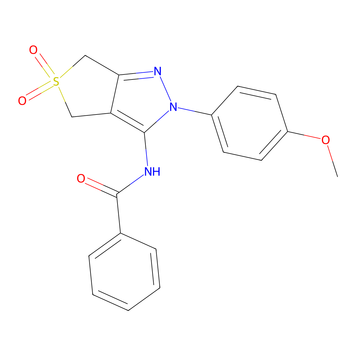 N-[2-(4-methoxyphenyl)-5,5-dioxo-4,6-dihydrothieno[3,4-c]pyrazol-3-yl]benzamide molecular structure, CAS 681266-97-7
