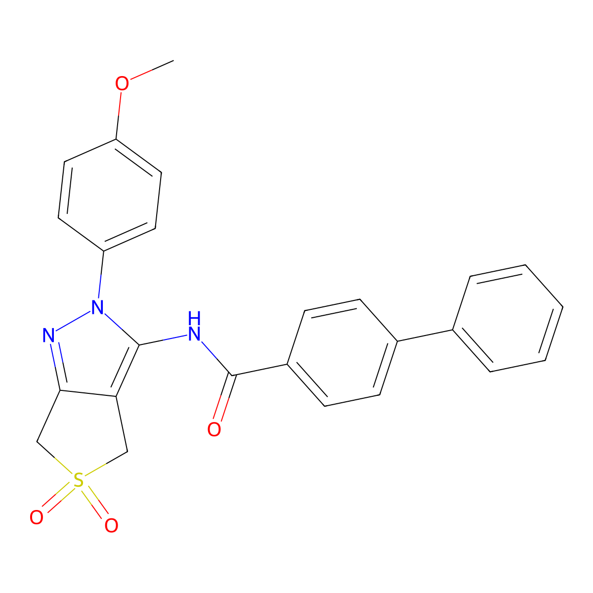 N-[2-(4-methoxyphenyl)-5,5-dioxo-4,6-dihydrothieno[3,4-c]pyrazol-3-yl]-4-phenylbenzamide molecular structure, CAS 681266-99-9