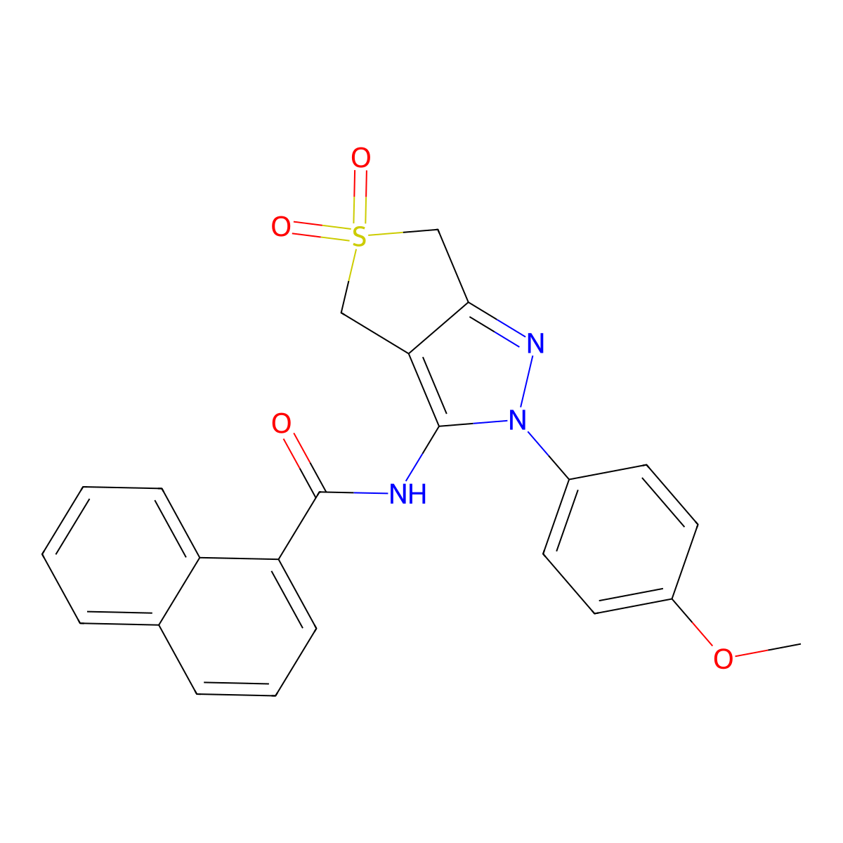 N-(2-(4-methoxyphenyl)-5,5-dioxido-4,6-dihydro-2H-thieno[3,4-c]pyrazol-3-yl)-1-naphthamide molecular structure, CAS 681267-00-5
