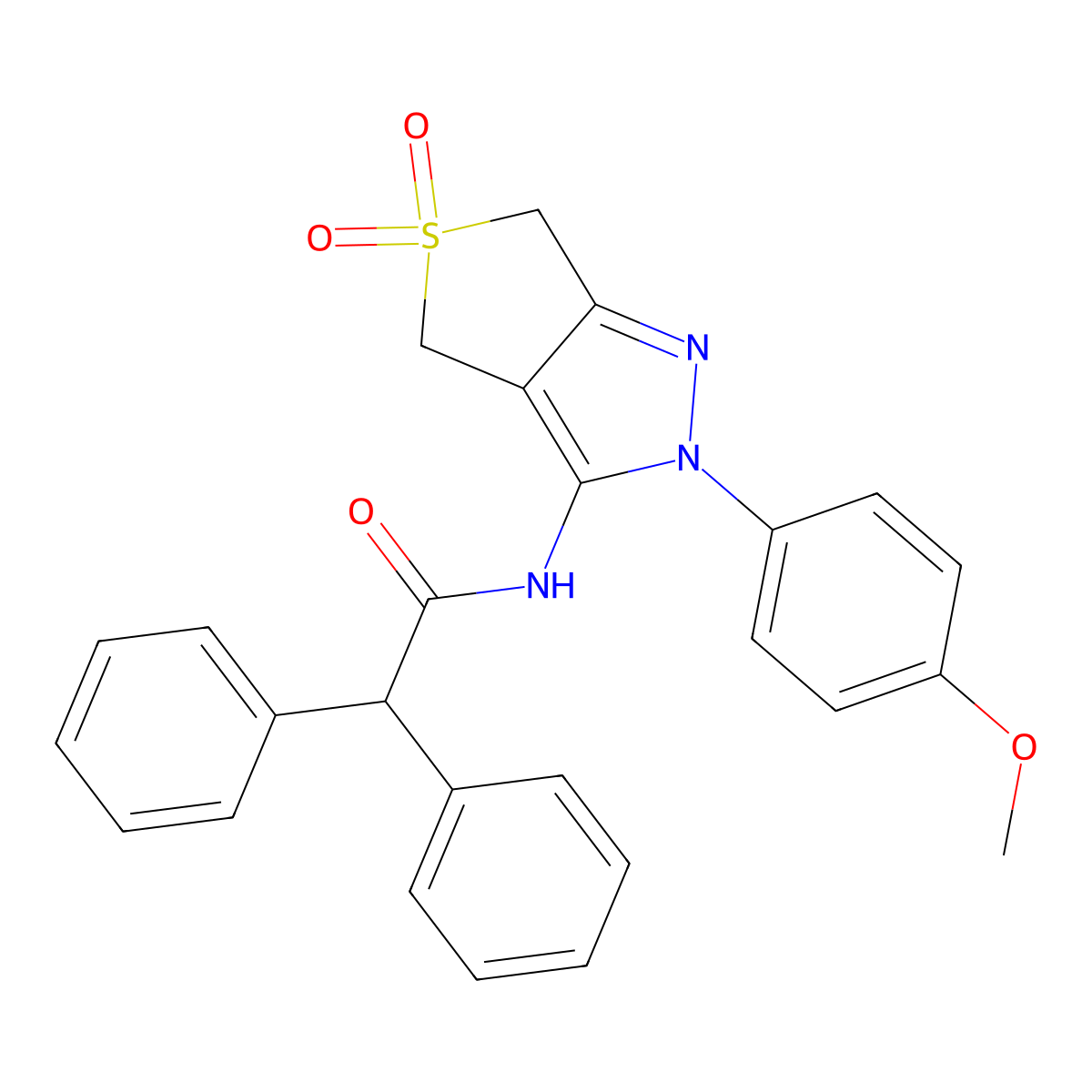 N-[2-(4-methoxyphenyl)-5,5-dioxo-4,6-dihydrothieno[3,4-c]pyrazol-3-yl]-2,2-diphenylacetamide molecular structure, CAS 681267-02-7