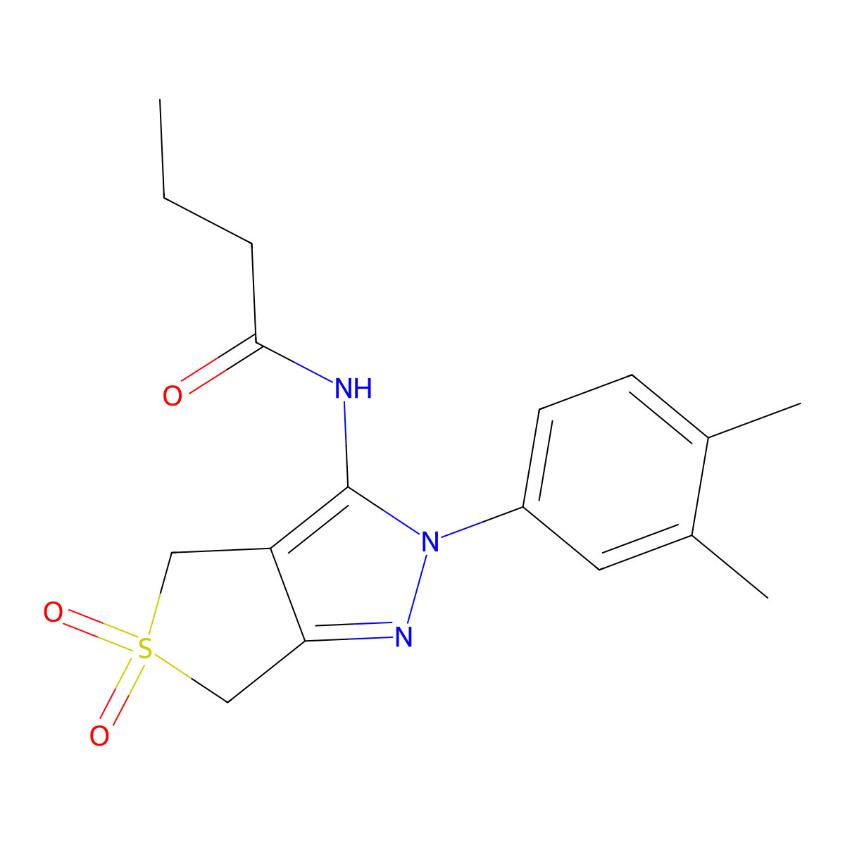 N-[2-(3,4-dimethylphenyl)-5,5-dioxo-4,6-dihydrothieno[3,4-c]pyrazol-3-yl]butanamide molecular structure, CAS 681267-14-1