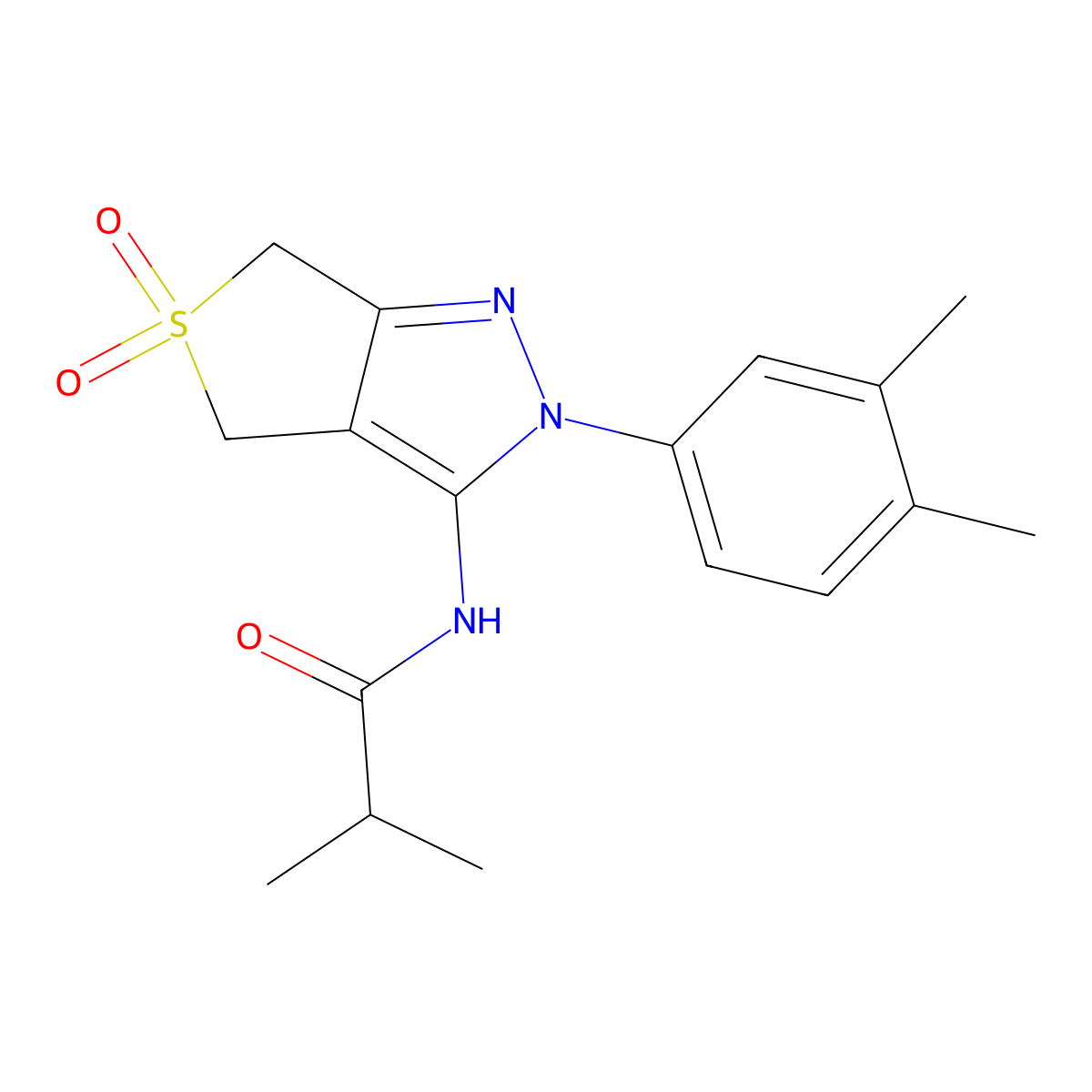 N-(2-(3,4-dimethylphenyl)-5,5-dioxido-4,6-dihydro-2H-thieno[3,4-c]pyrazol-3-yl)isobutyramide molecular structure, CAS 681267-16-3