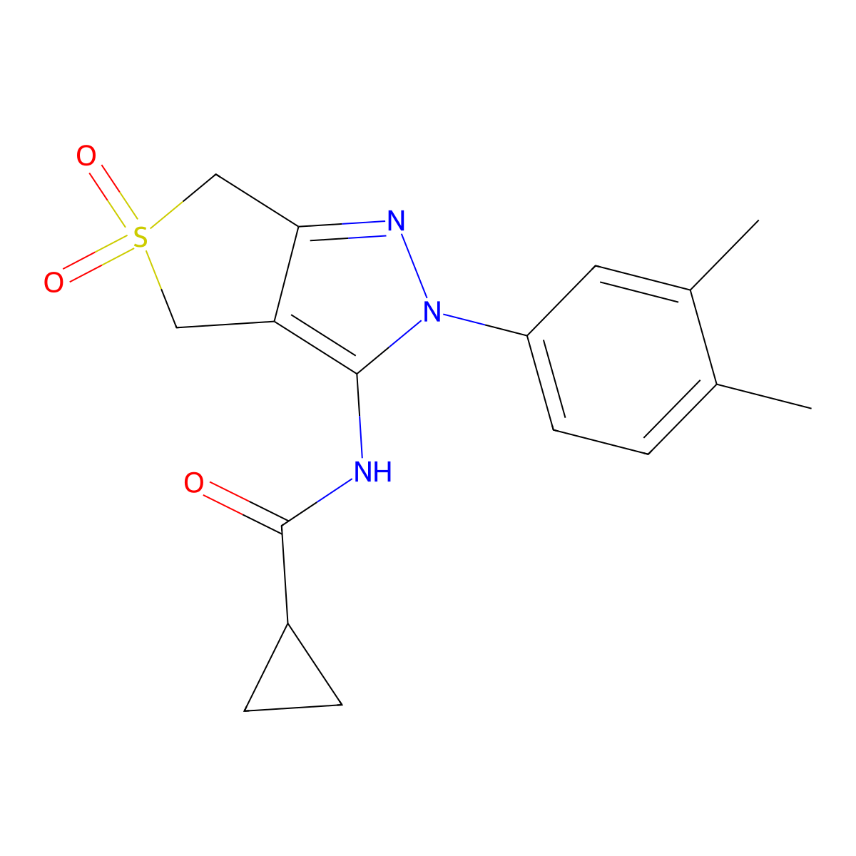 N-(2-(3,4-dimethylphenyl)-5,5-dioxido-4,6-dihydro-2H-thieno[3,4-c]pyrazol-3-yl)cyclopropanecarboxamide molecular structure, CAS 681267-20-9