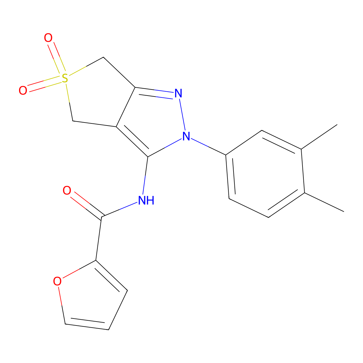 N-(2-(3,4-dimethylphenyl)-5,5-dioxido-4,6-dihydro-2H-thieno[3,4-c]pyrazol-3-yl)furan-2-carboxamide molecular structure, CAS 681267-28-7
