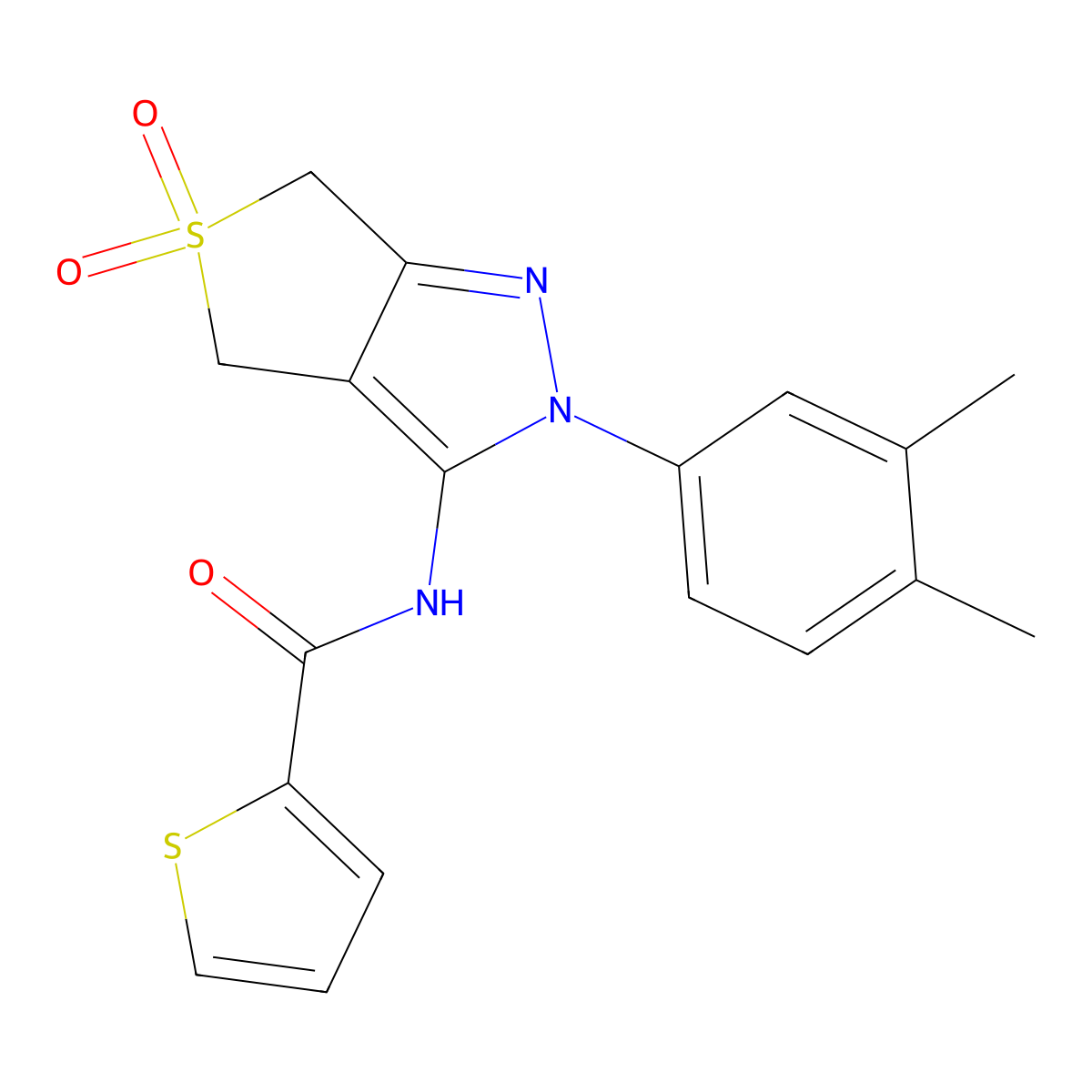 N-(2-(3,4-dimethylphenyl)-5,5-dioxido-4,6-dihydro-2H-thieno[3,4-c]pyrazol-3-yl)thiophene-2-carboxamide molecular structure, CAS 681267-29-8