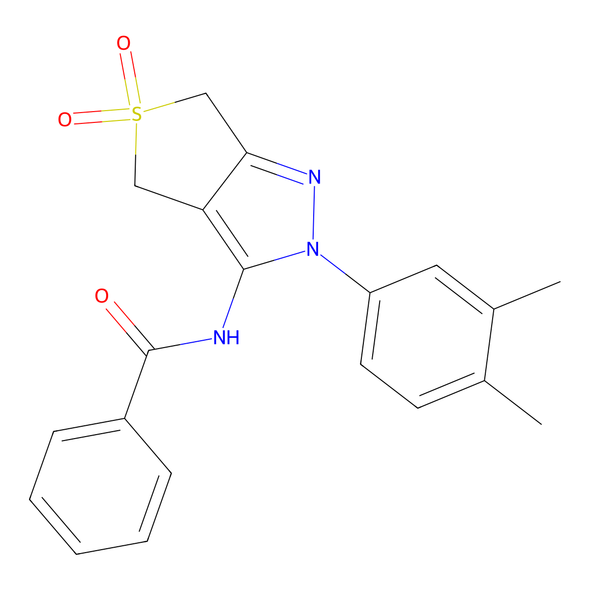 N-[2-(3,4-dimethylphenyl)-5,5-dioxo-4,6-dihydrothieno[3,4-c]pyrazol-3-yl]benzamide molecular structure, CAS 681267-31-2