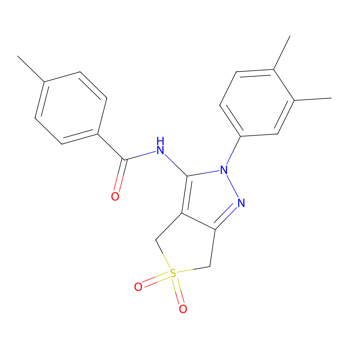 N-(2-(3,4-dimethylphenyl)-5,5-dioxido-4,6-dihydro-2H-thieno[3,4-c]pyrazol-3-yl)-4-methylbenzamide molecular structure, CAS 681267-34-5