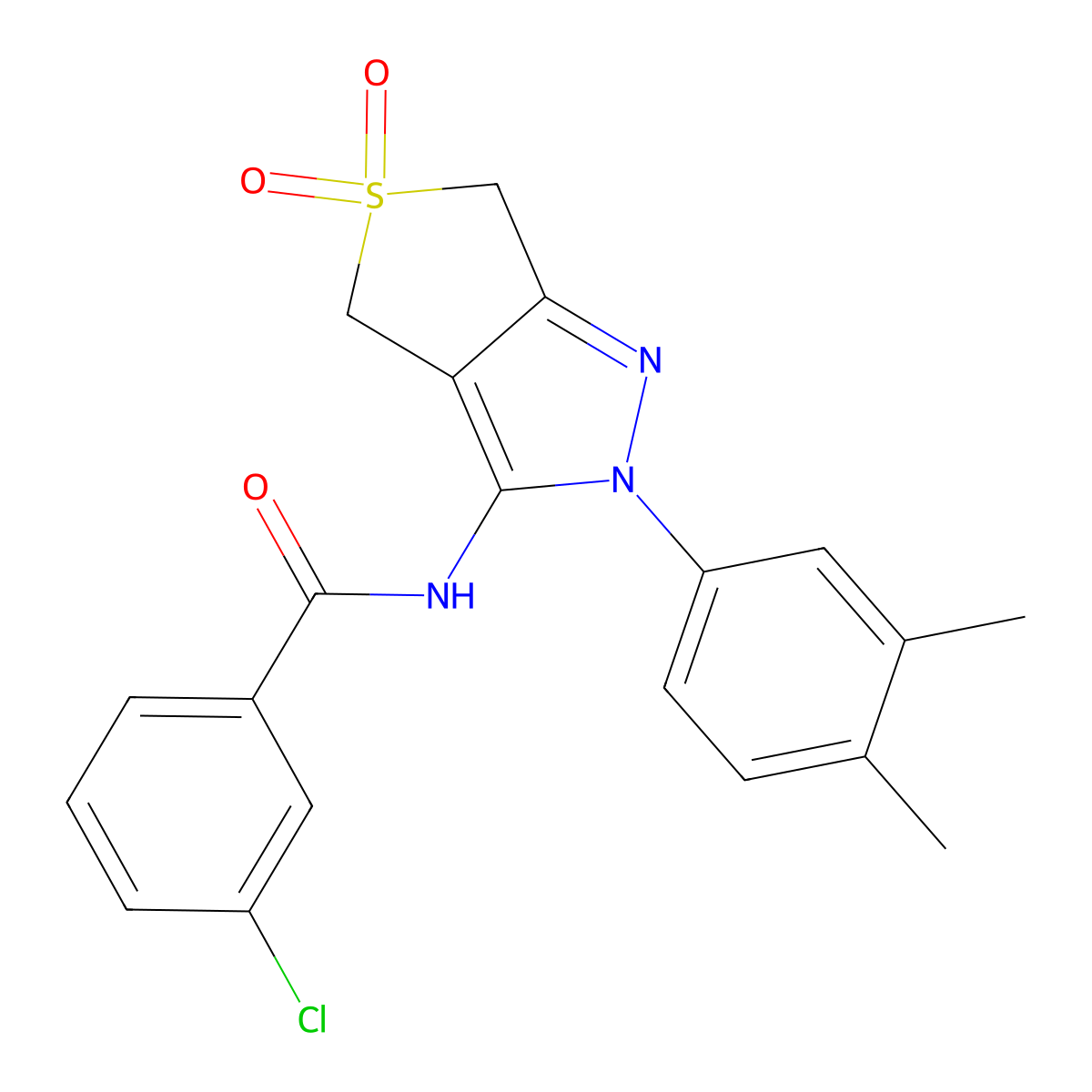 3-chloro-N-(2-(3,4-dimethylphenyl)-5,5-dioxido-4,6-dihydro-2H-thieno[3,4-c]pyrazol-3-yl)benzamide molecular structure, CAS 681267-36-7
