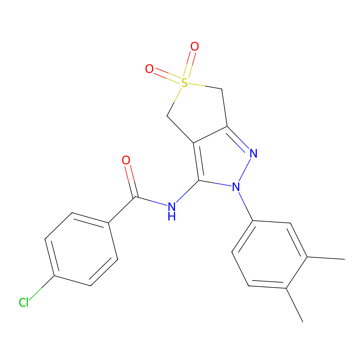4-chloro-N-(2-(3,4-dimethylphenyl)-5,5-dioxido-4,6-dihydro-2H-thieno[3,4-c]pyrazol-3-yl)benzamide molecular structure, CAS 681267-37-8
