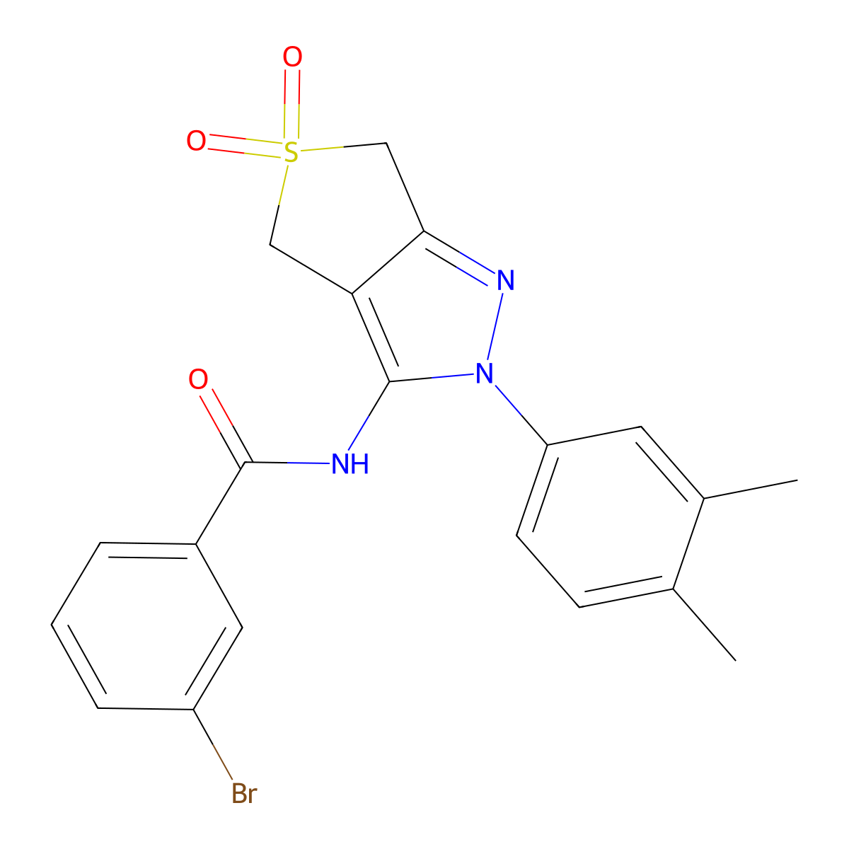 3-bromo-N-(2-(3,4-dimethylphenyl)-5,5-dioxido-4,6-dihydro-2H-thieno[3,4-c]pyrazol-3-yl)benzamide molecular structure, CAS 681267-40-3