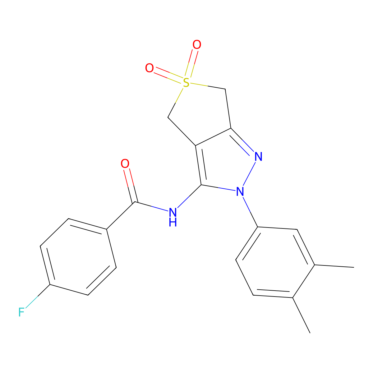 N-(2-(3,4-dimethylphenyl)-5,5-dioxido-4,6-dihydro-2H-thieno[3,4-c]pyrazol-3-yl)-4-fluorobenzamide molecular structure, CAS 681267-44-7