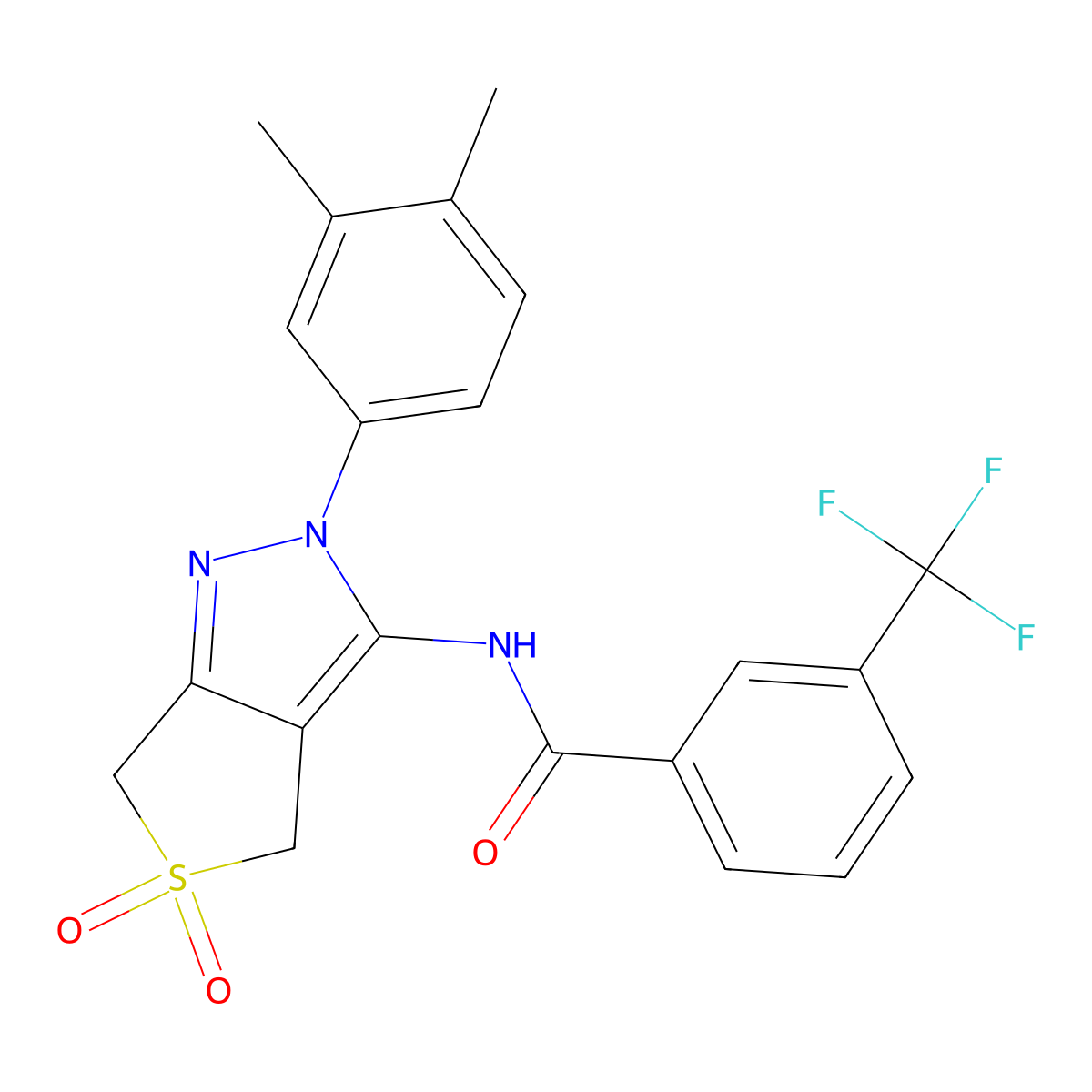 N-(2-(3,4-dimethylphenyl)-5,5-dioxido-4,6-dihydro-2H-thieno[3,4-c]pyrazol-3-yl)-3-(trifluoromethyl)benzamide molecular structure, CAS 681267-54-9
