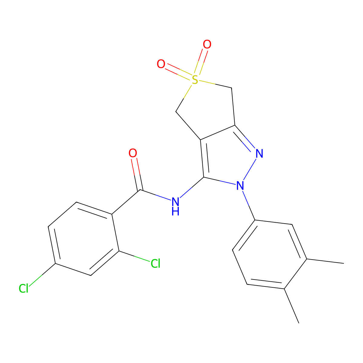 2,4-dichloro-N-[2-(3,4-dimethylphenyl)-5,5-dioxo-4,6-dihydrothieno[3,4-c]pyrazol-3-yl]benzamide molecular structure, CAS 681267-58-3