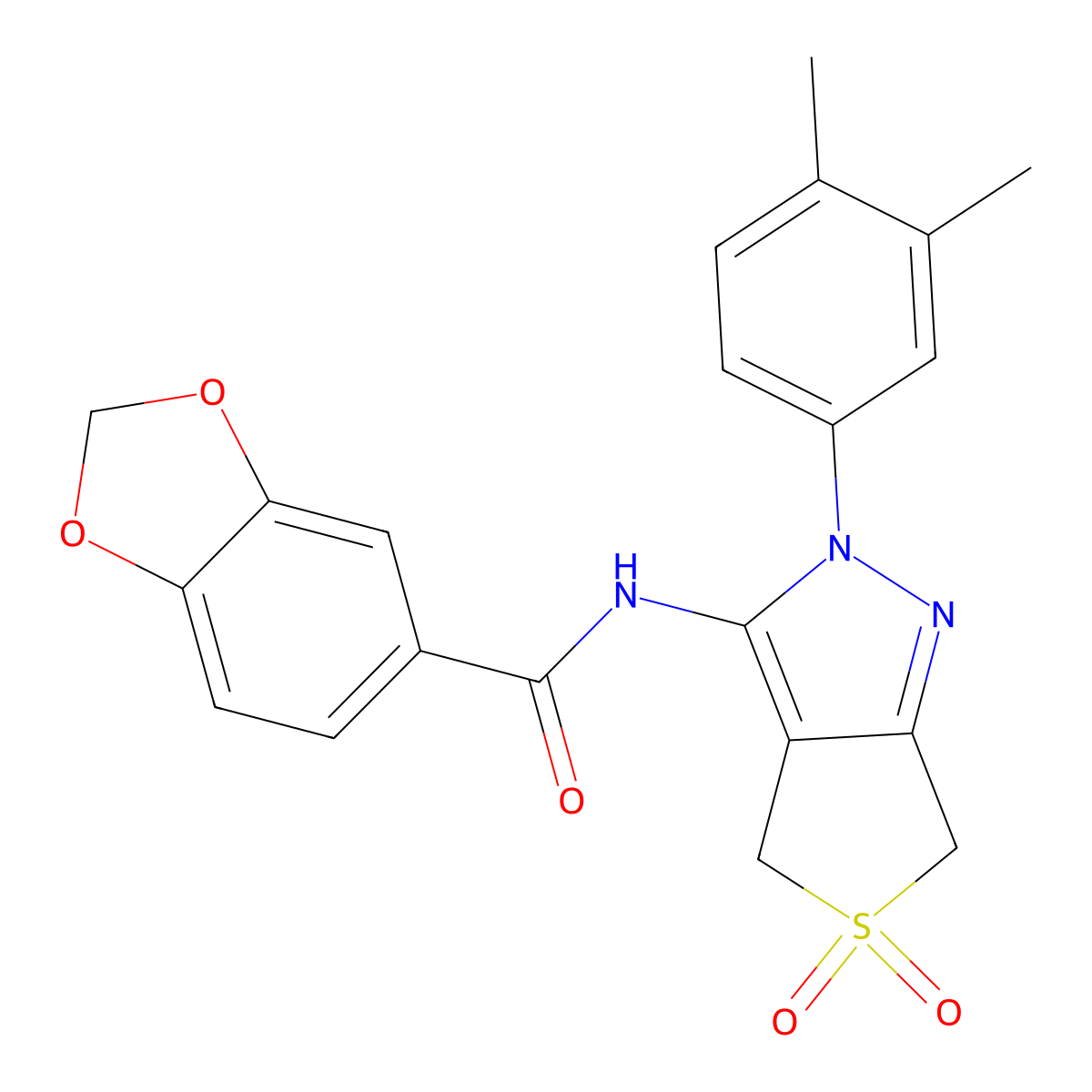 N-[2-(3,4-dimethylphenyl)-5,5-dioxo-4,6-dihydrothieno[3,4-c]pyrazol-3-yl]-1,3-benzodioxole-5-carboxamide molecular structure, CAS 681267-81-2