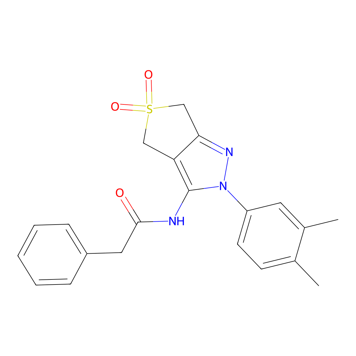 N-[2-(3,4-dimethylphenyl)-5,5-dioxo-4,6-dihydrothieno[3,4-c]pyrazol-3-yl]-2-phenylacetamide molecular structure, CAS 681267-82-3
