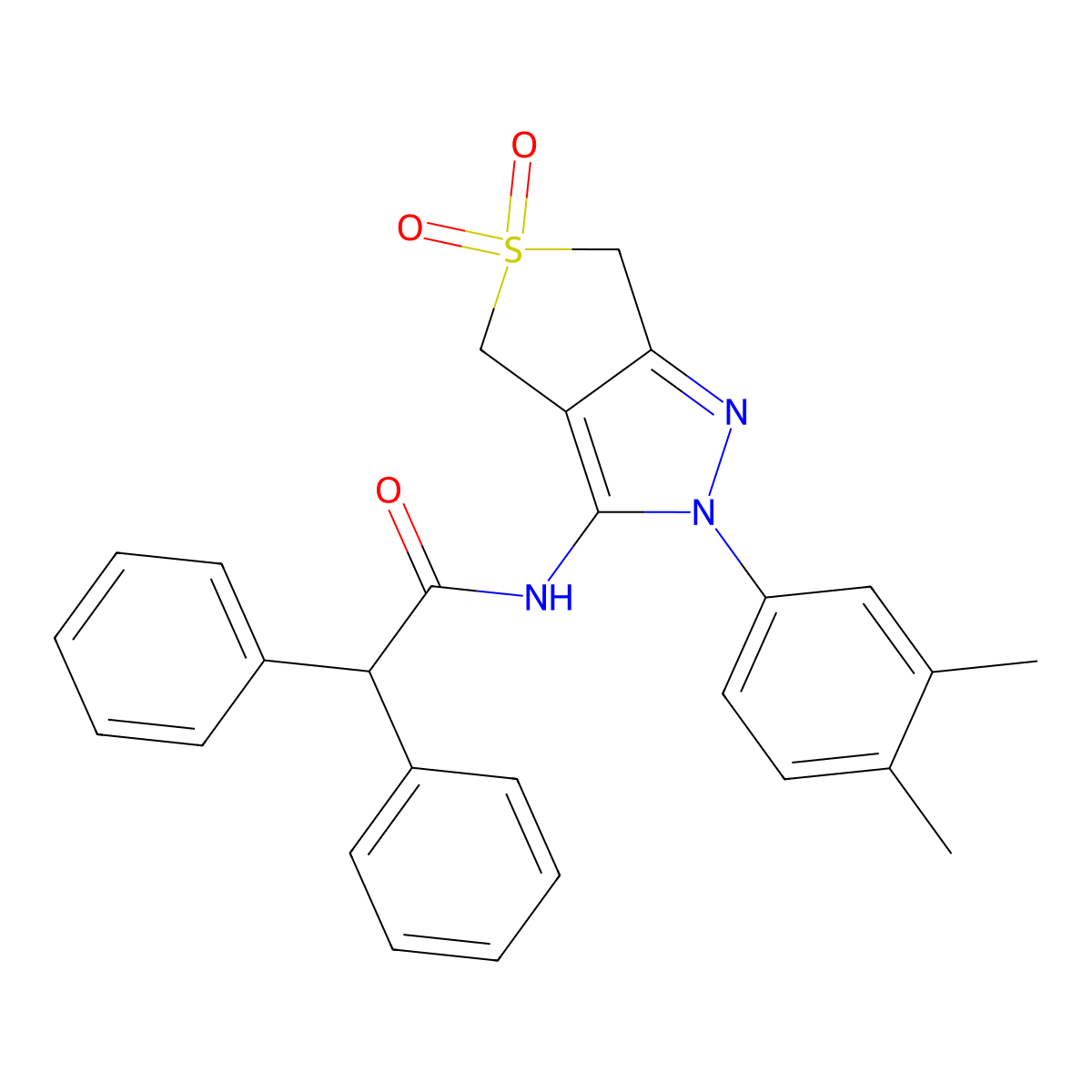 N-(2-(3,4-dimethylphenyl)-5,5-dioxido-4,6-dihydro-2H-thieno[3,4-c]pyrazol-3-yl)-2,2-diphenylacetamide molecular structure, CAS 681267-83-4