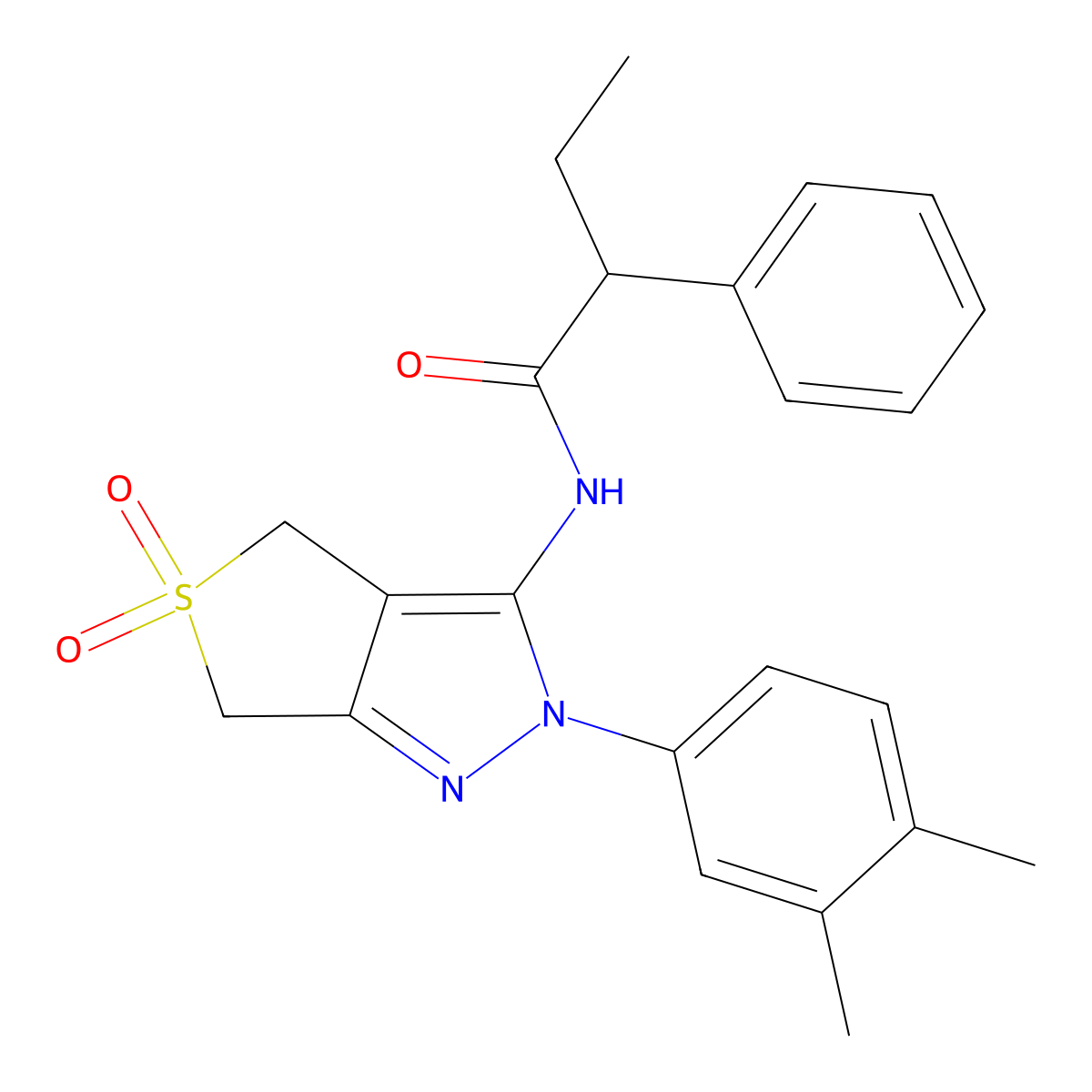 N-[2-(3,4-dimethylphenyl)-5,5-dioxo-4,6-dihydrothieno[3,4-c]pyrazol-3-yl]-2-phenylbutanamide molecular structure, CAS 681267-89-0