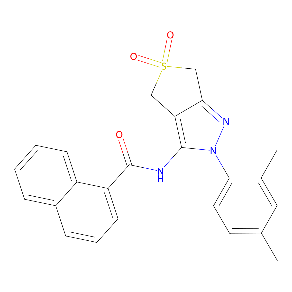 N-[2-(2,4-dimethylphenyl)-5,5-dioxo-4,6-dihydrothieno[3,4-c]pyrazol-3-yl]naphthalene-1-carboxamide molecular structure, CAS 681268-29-1