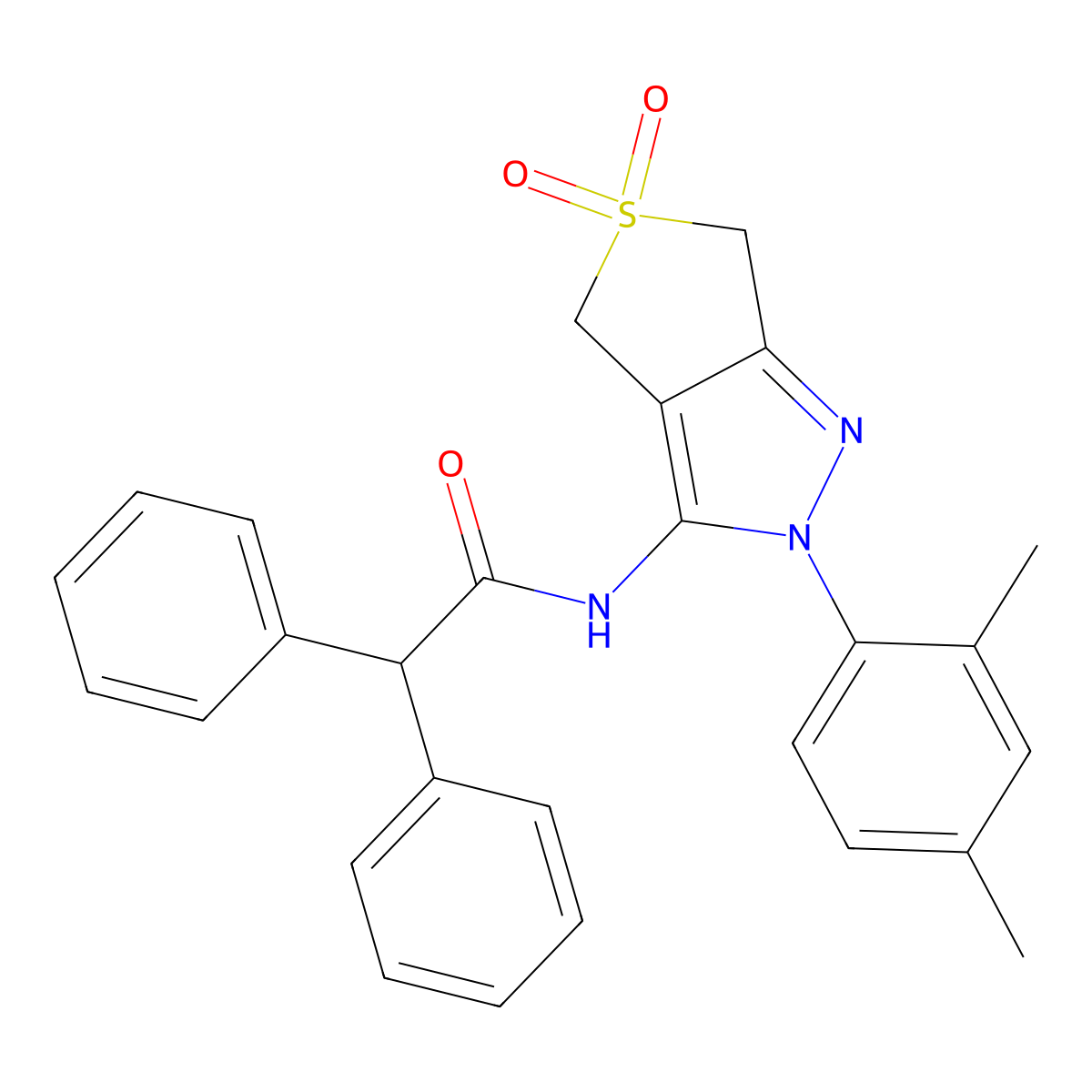 N-(2-(2,4-dimethylphenyl)-5,5-dioxido-4,6-dihydro-2H-thieno[3,4-c]pyrazol-3-yl)-2,2-diphenylacetamide molecular structure, CAS 681268-31-5