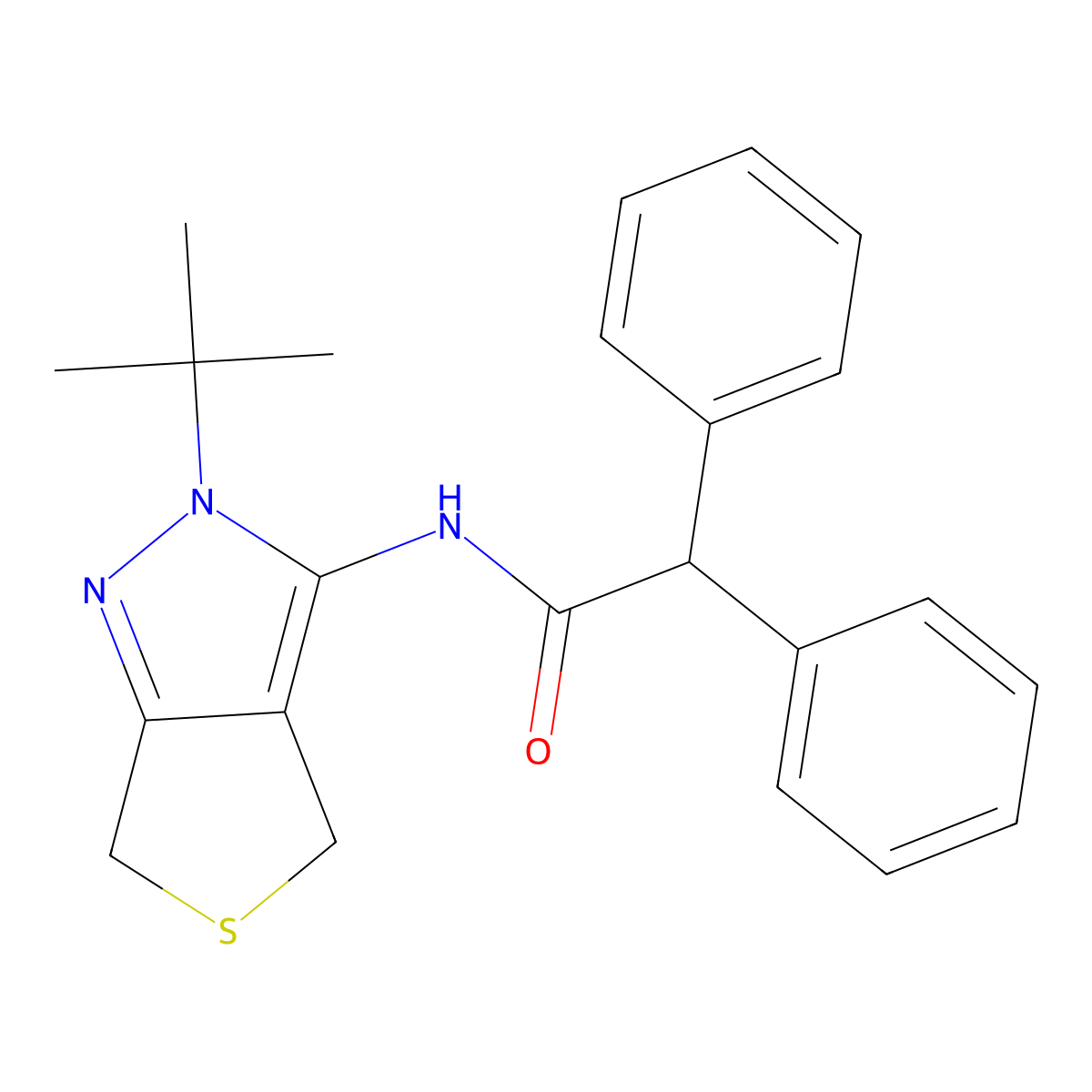 N-(2-tert-butyl-4,6-dihydrothieno[3,4-c]pyrazol-3-yl)-2,2-diphenylacetamide molecular structure, CAS 681268-38-2