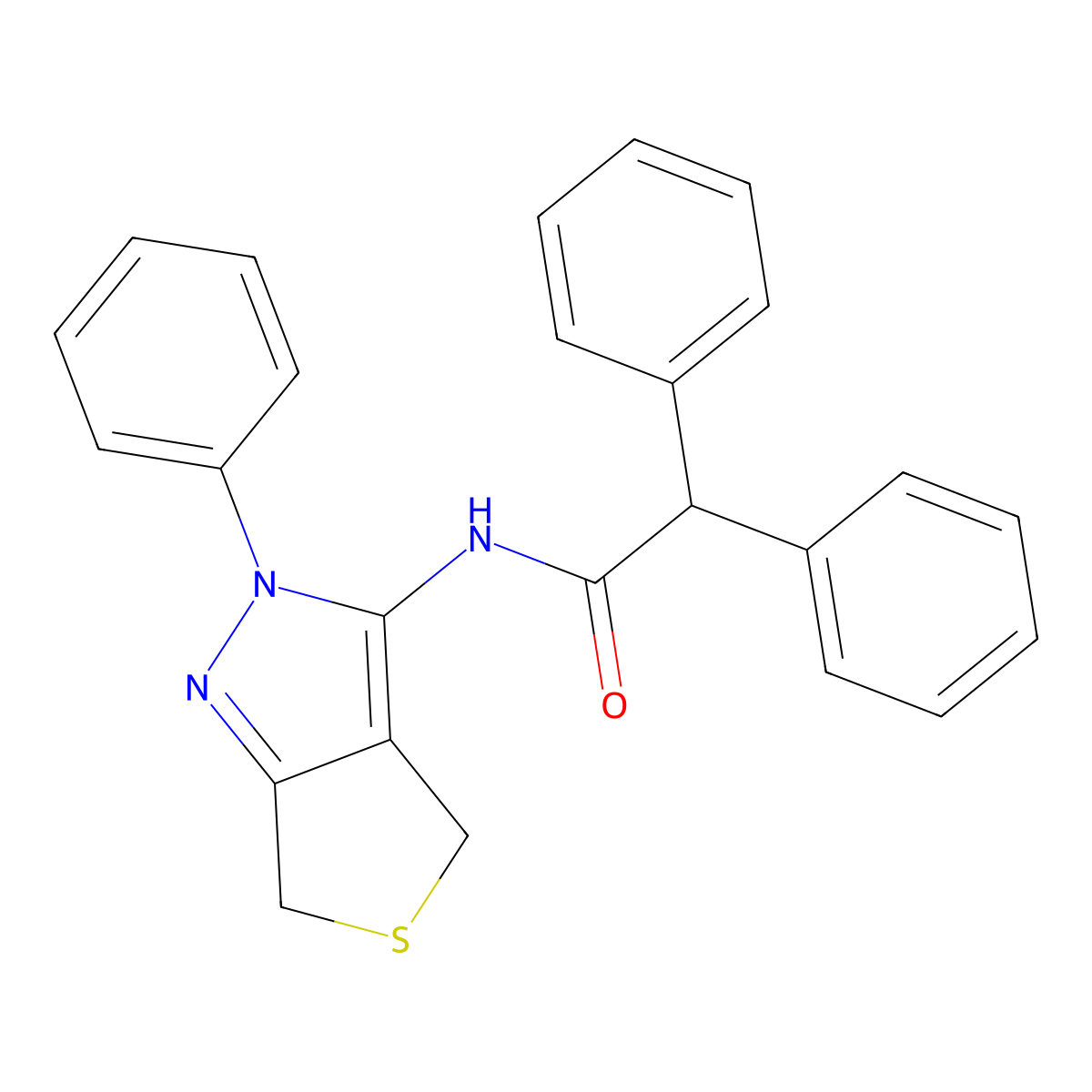 2,2-diphenyl-N-(2-phenyl-4,6-dihydro-2H-thieno[3,4-c]pyrazol-3-yl)acetamide molecular structure, CAS 681268-48-4