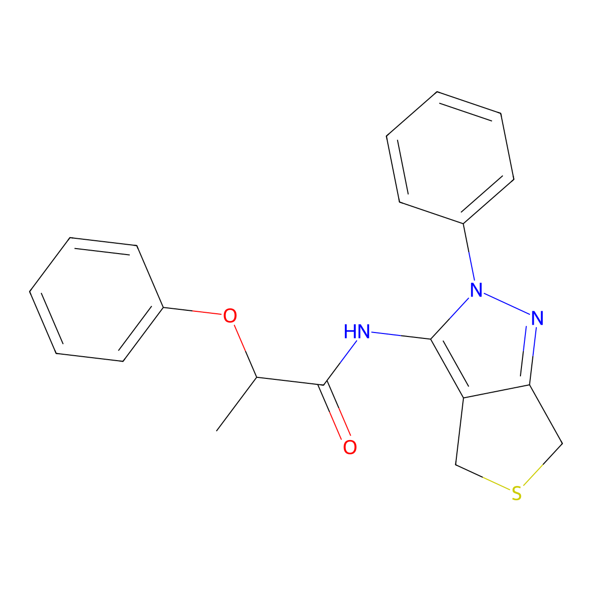2-phenoxy-N-(2-phenyl-4,6-dihydro-2H-thieno[3,4-c]pyrazol-3-yl)propanamide molecular structure, CAS 681268-50-8