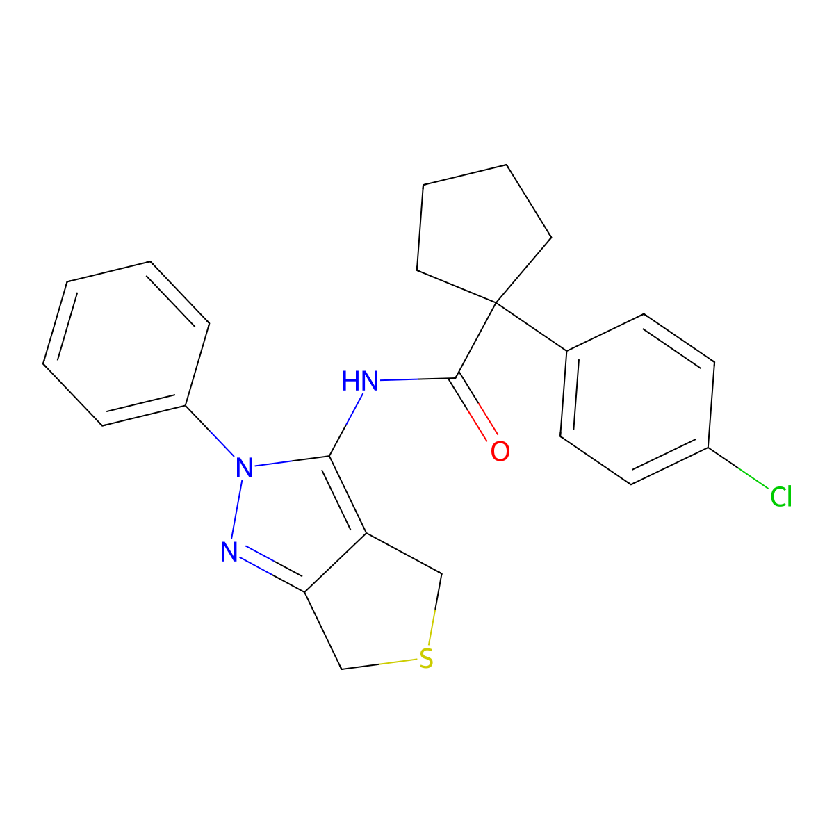 1-(4-chlorophenyl)-N-(2-phenyl-4,6-dihydro-2H-thieno[3,4-c]pyrazol-3-yl)cyclopentanecarboxamide molecular structure, CAS 681268-52-0