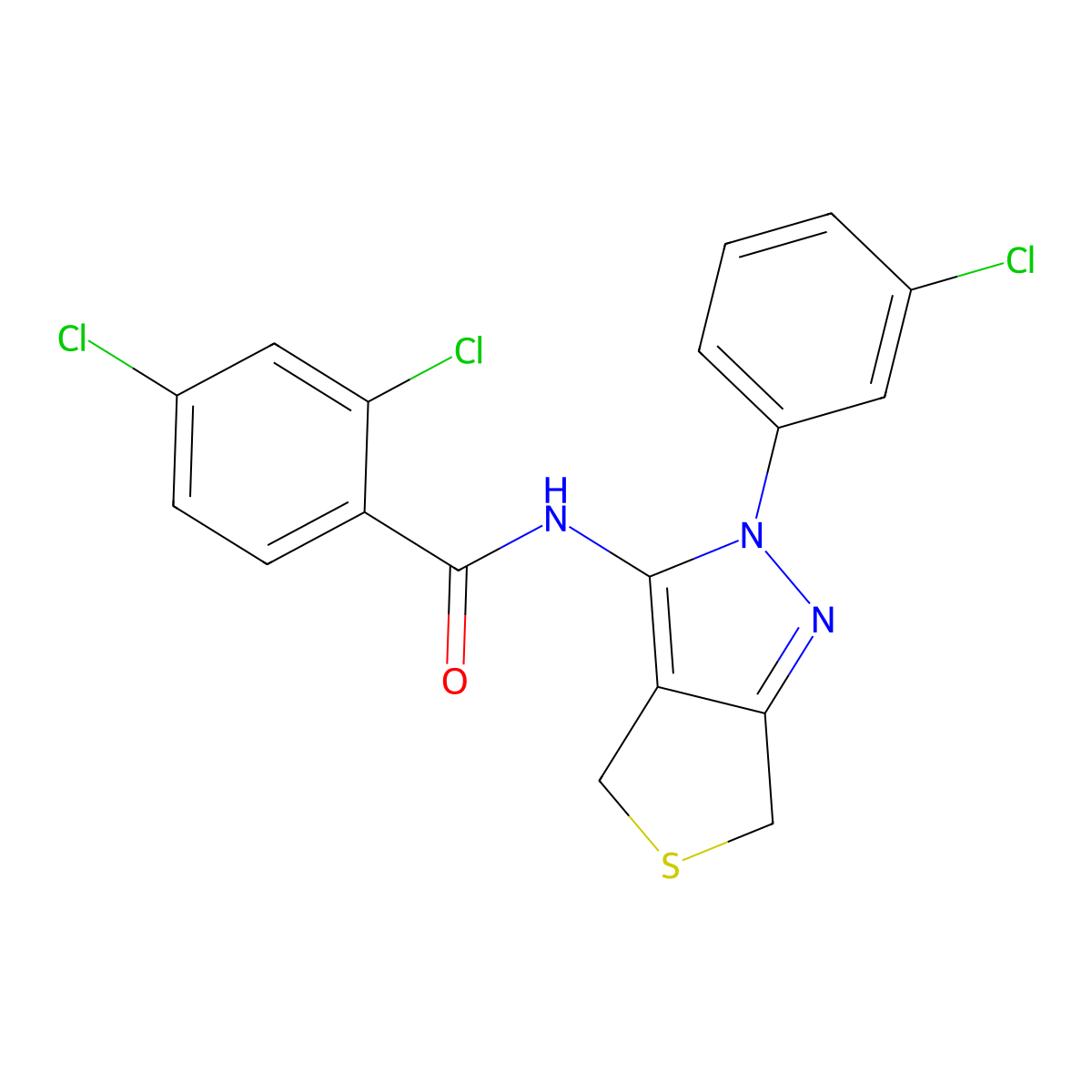 2,4-dichloro-N-[2-(3-chlorophenyl)-4,6-dihydrothieno[3,4-c]pyrazol-3-yl]benzamide molecular structure, CAS 681268-58-6