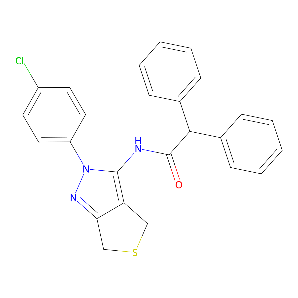 N-[2-(4-chlorophenyl)-4,6-dihydrothieno[3,4-c]pyrazol-3-yl]-2,2-diphenylacetamide molecular structure, CAS 681268-68-8