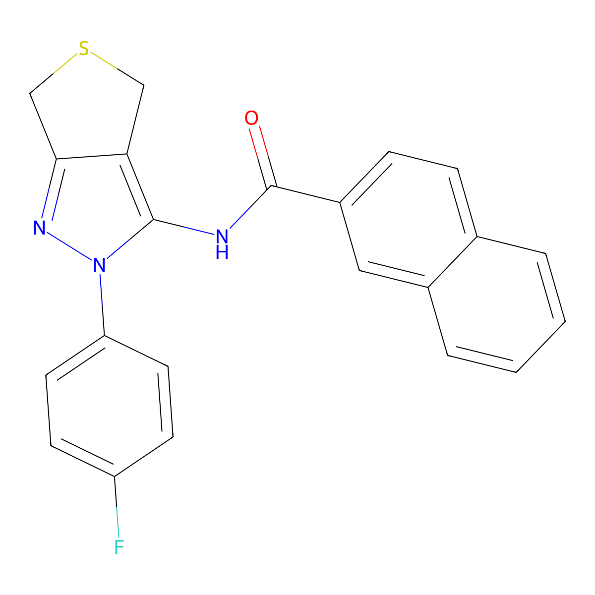 N-(2-(4-fluorophenyl)-4,6-dihydro-2H-thieno[3,4-c]pyrazol-3-yl)-2-naphthamide molecular structure, CAS 681268-75-7