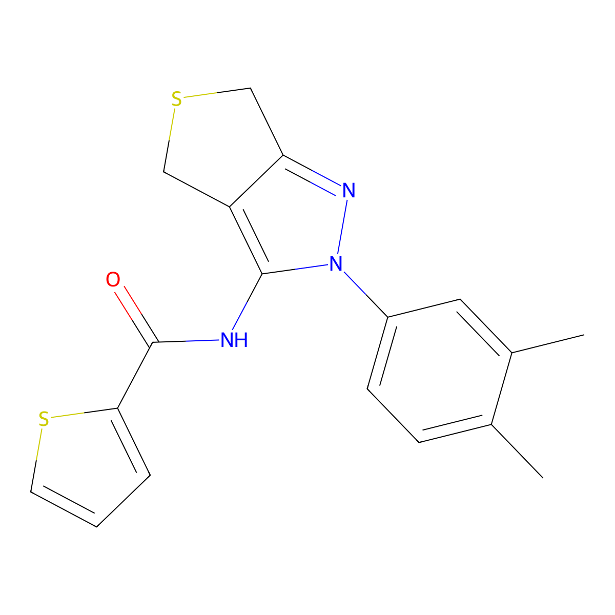 N-[2-(3,4-dimethylphenyl)-4,6-dihydrothieno[3,4-c]pyrazol-3-yl]thiophene-2-carboxamide molecular structure, CAS 681269-05-6