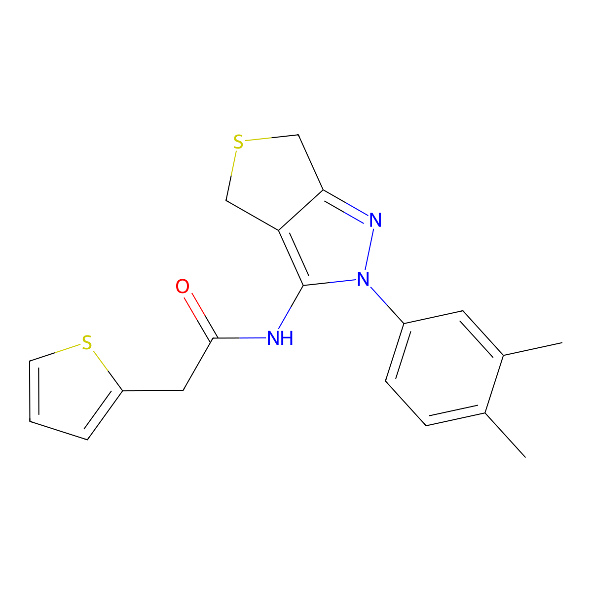 N-(2-(3,4-dimethylphenyl)-4,6-dihydro-2H-thieno[3,4-c]pyrazol-3-yl)-2-(thiophen-2-yl)acetamide molecular structure, CAS 681269-06-7