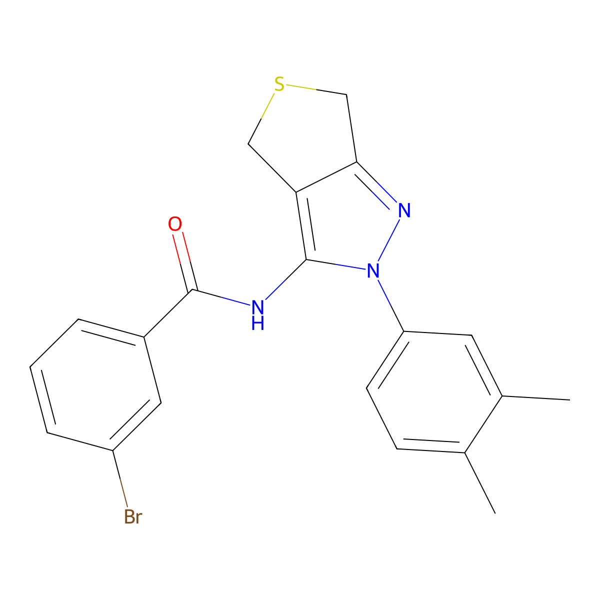 3-bromo-N-[2-(3,4-dimethylphenyl)-4,6-dihydrothieno[3,4-c]pyrazol-3-yl]benzamide molecular structure, CAS 681269-18-1