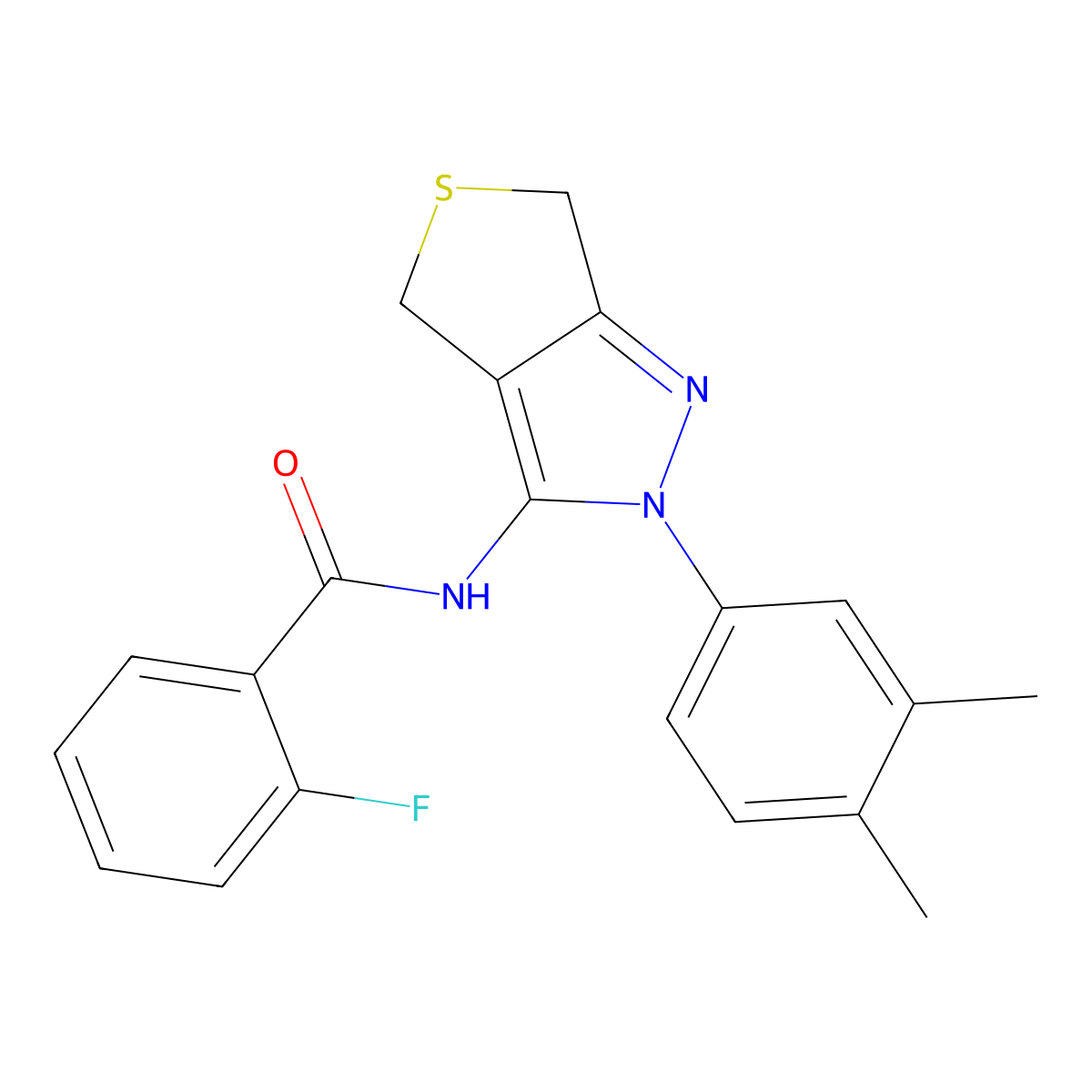N-(2-(3,4-dimethylphenyl)-4,6-dihydro-2H-thieno[3,4-c]pyrazol-3-yl)-2-fluorobenzamide molecular structure, CAS 681269-20-5