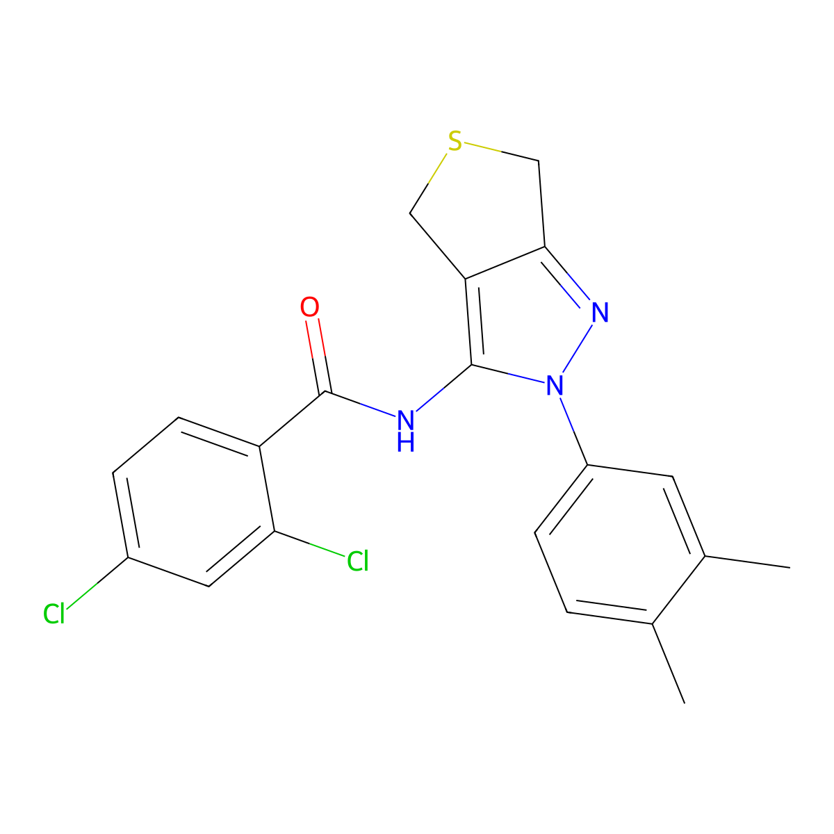 2,4-dichloro-N-(2-(3,4-dimethylphenyl)-4,6-dihydro-2H-thieno[3,4-c]pyrazol-3-yl)benzamide molecular structure, CAS 681269-36-3