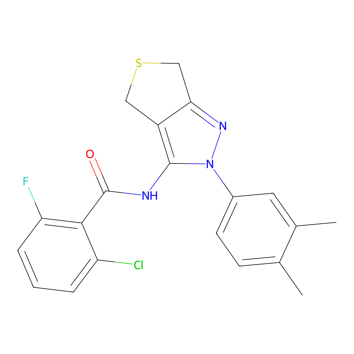2-chloro-N-(2-(3,4-dimethylphenyl)-4,6-dihydro-2H-thieno[3,4-c]pyrazol-3-yl)-6-fluorobenzamide molecular structure, CAS 681269-45-4