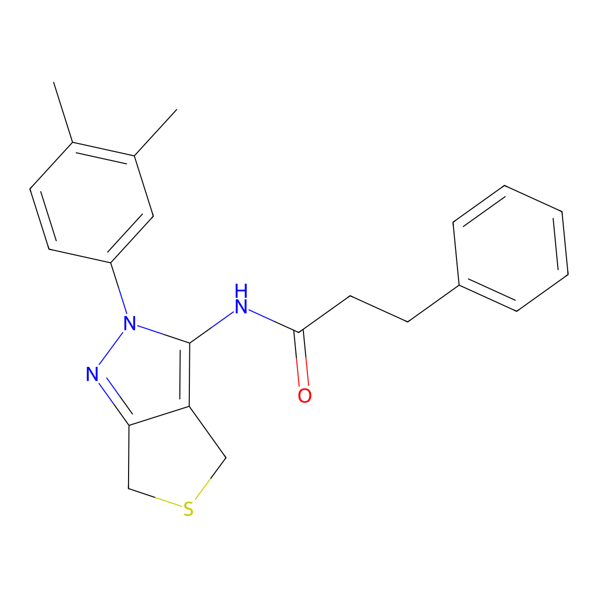 N-[2-(3,4-dimethylphenyl)-4,6-dihydrothieno[3,4-c]pyrazol-3-yl]-3-phenylpropanamide molecular structure, CAS 681269-68-1