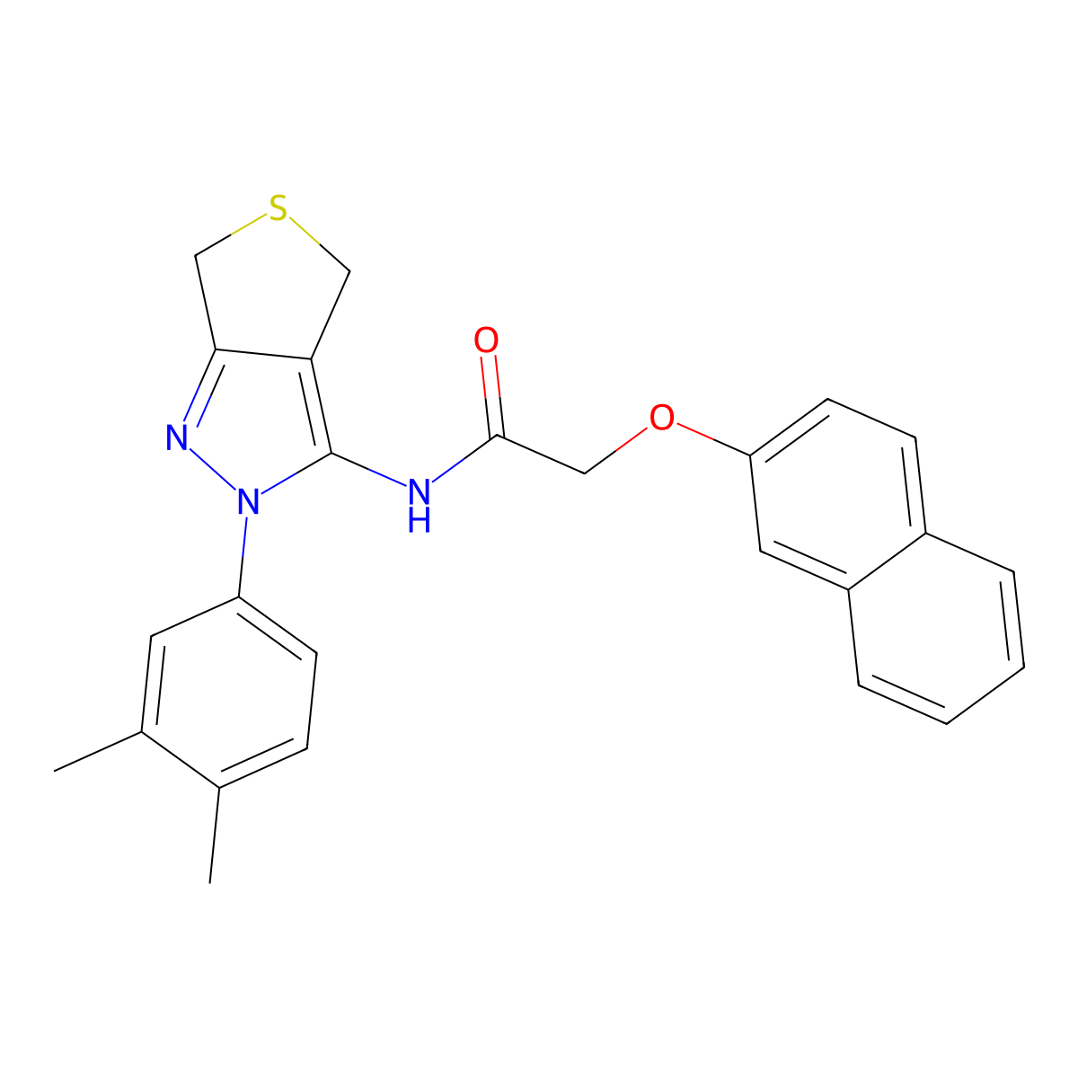 N-[2-(3,4-dimethylphenyl)-4,6-dihydrothieno[3,4-c]pyrazol-3-yl]-2-naphthalen-2-yloxyacetamide molecular structure, CAS 681269-73-8